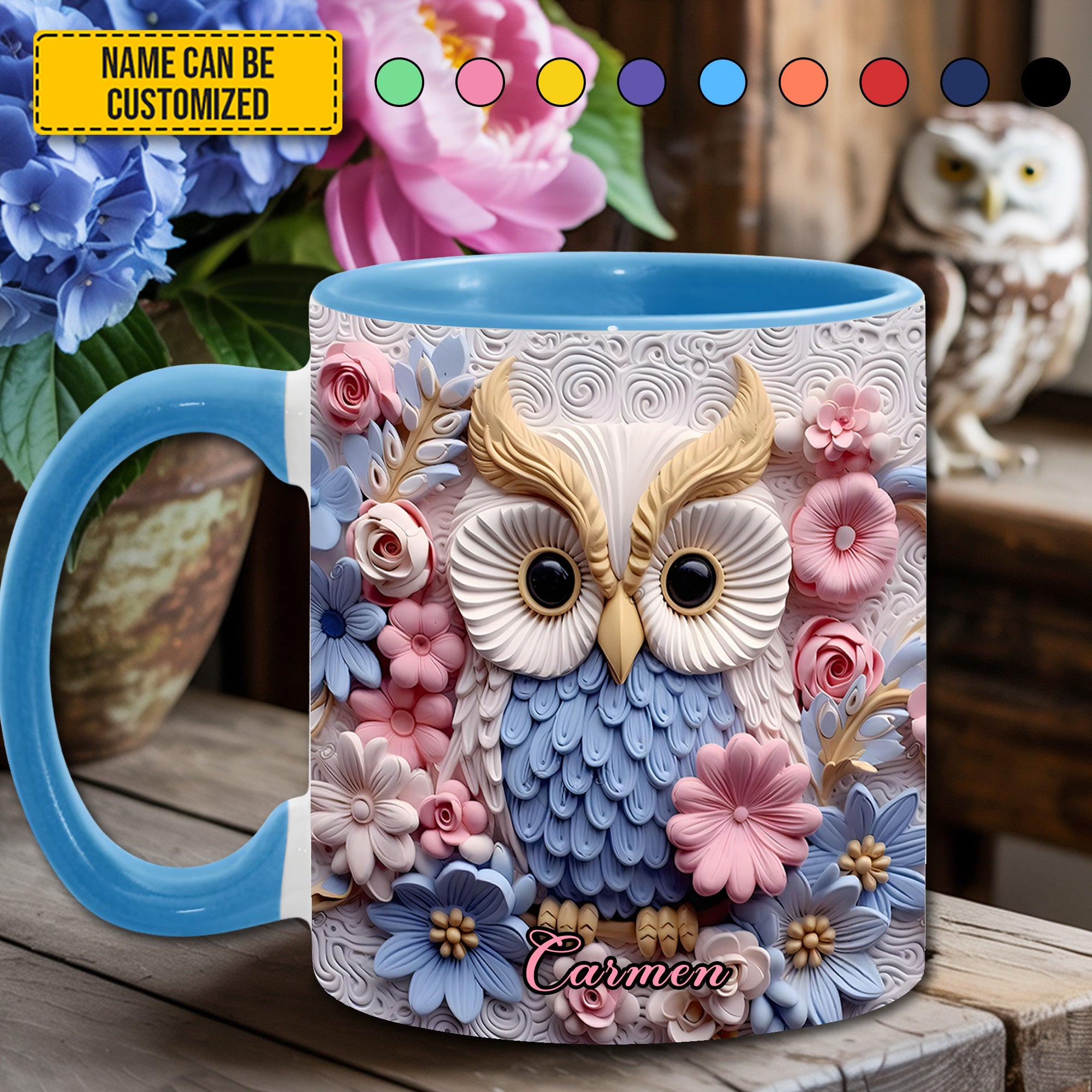 Personalized Owl Accent Mug Owl With Flowers Owl Items For Gifts For Dad - Image 4