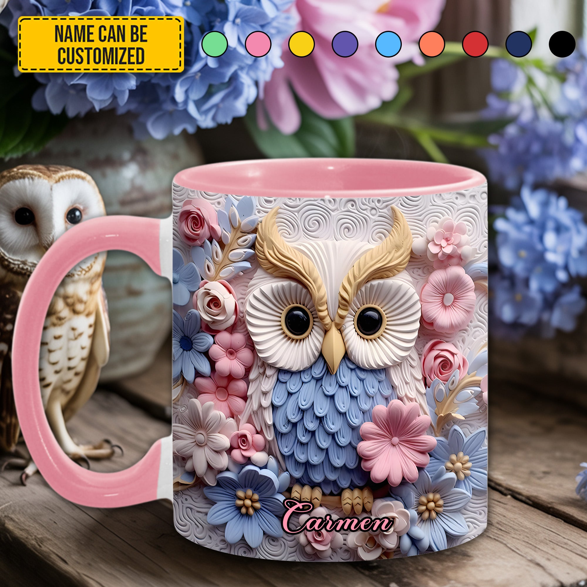Personalized Owl Accent Mug Owl With Flowers Owl Items For Gifts For Dad - Image 3