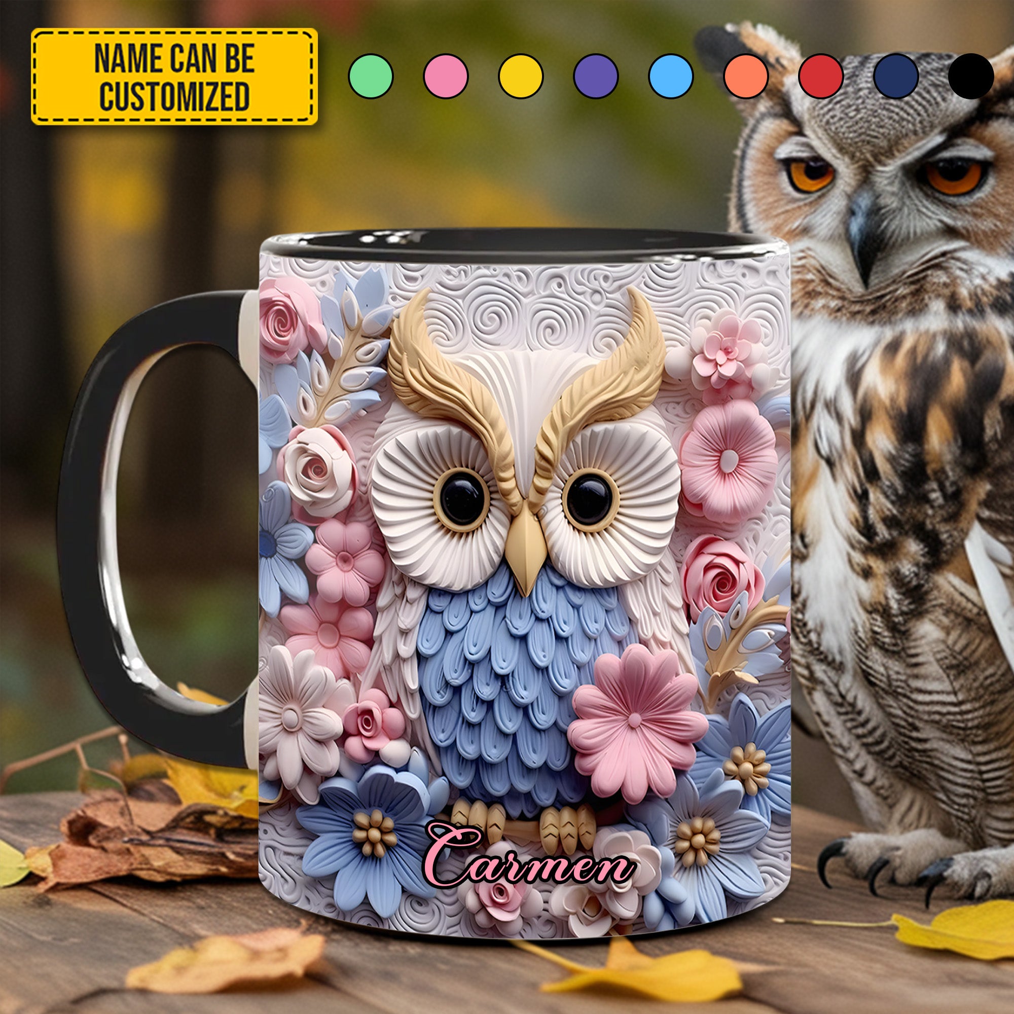 Personalized Owl Accent Mug Owl With Flowers Owl Items For Gifts For Dad - Image 2