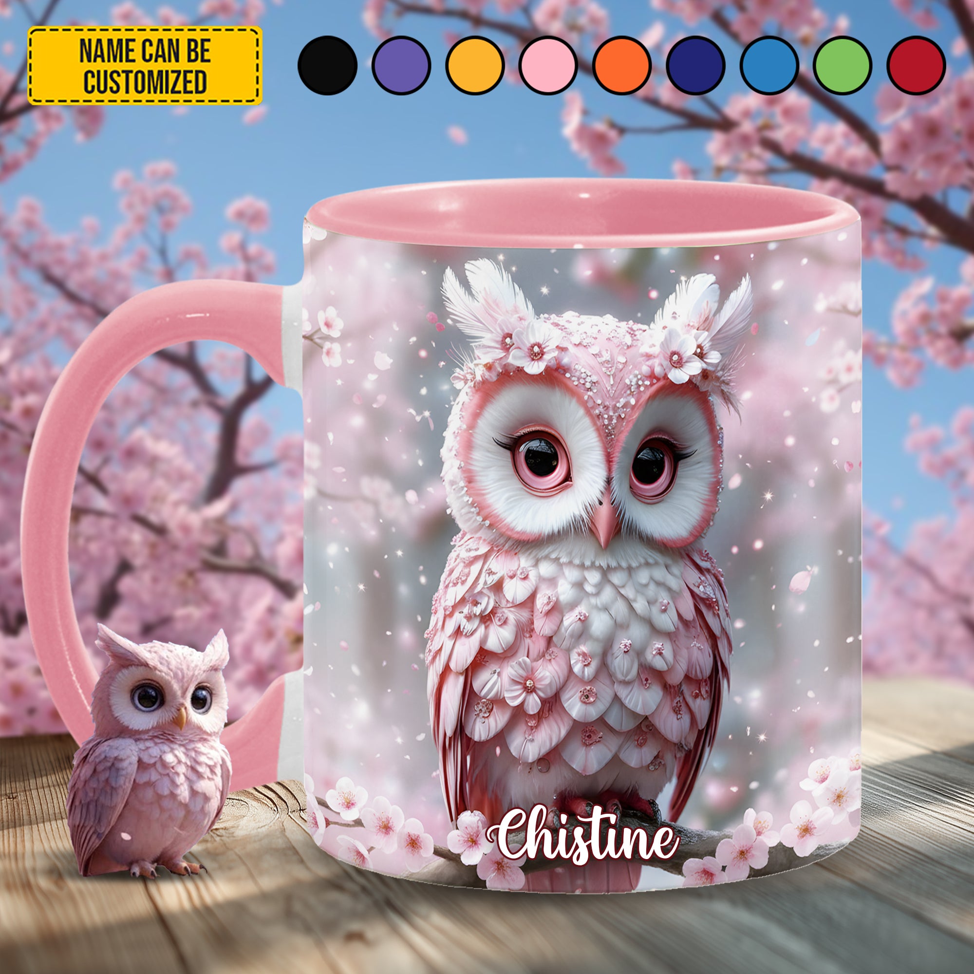 Personalized Owl Accent Mug Pink Owl Owl Gifts For Him Her