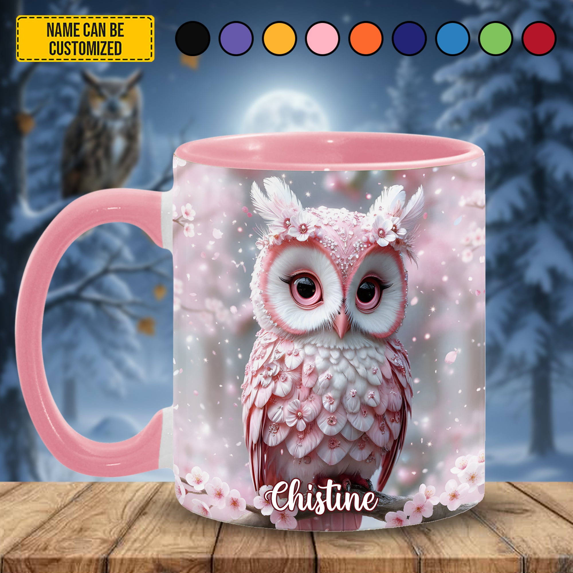 Personalized Owl Accent Mug Pink Owl Owl Gifts For Him Her - Image 4