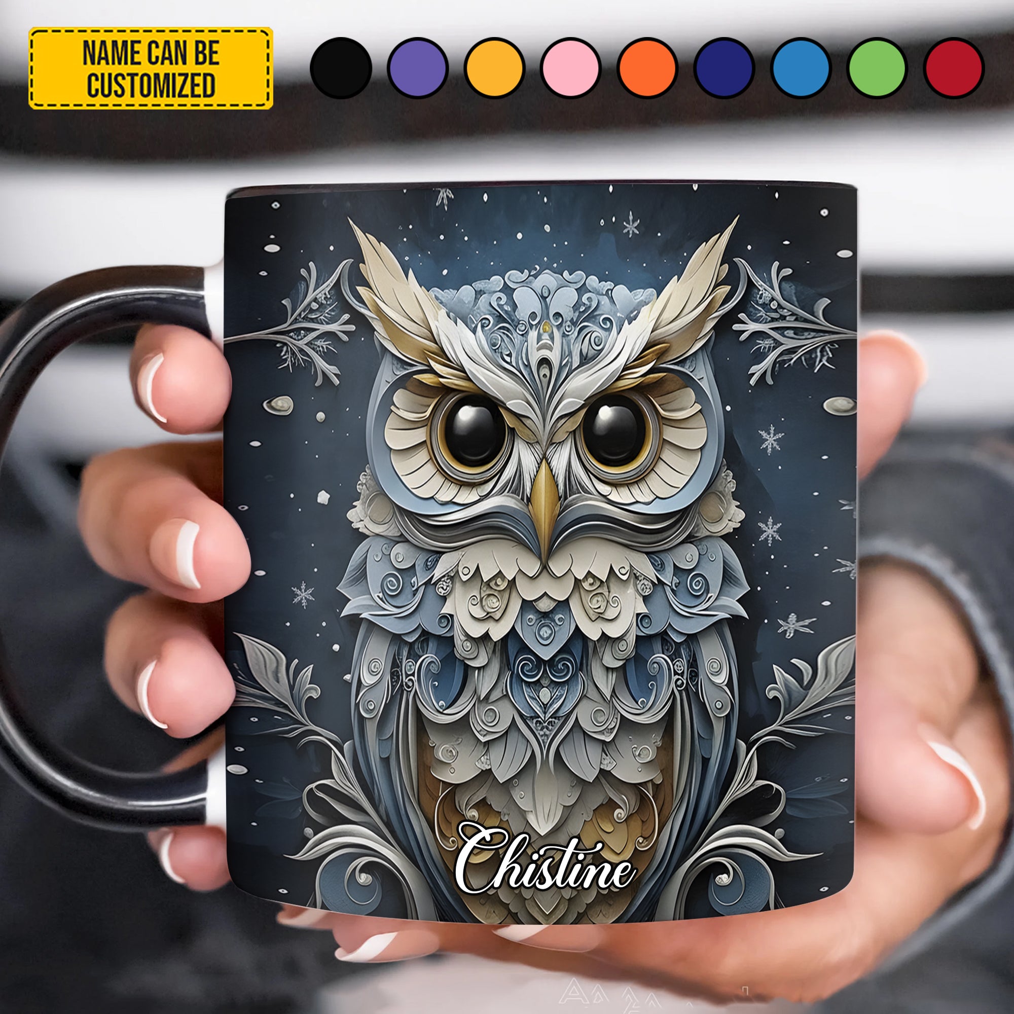Personalized Owl Accent Mug Snowflake Winter Owl Best Unique Gifts For Owl Lovers - Image 3