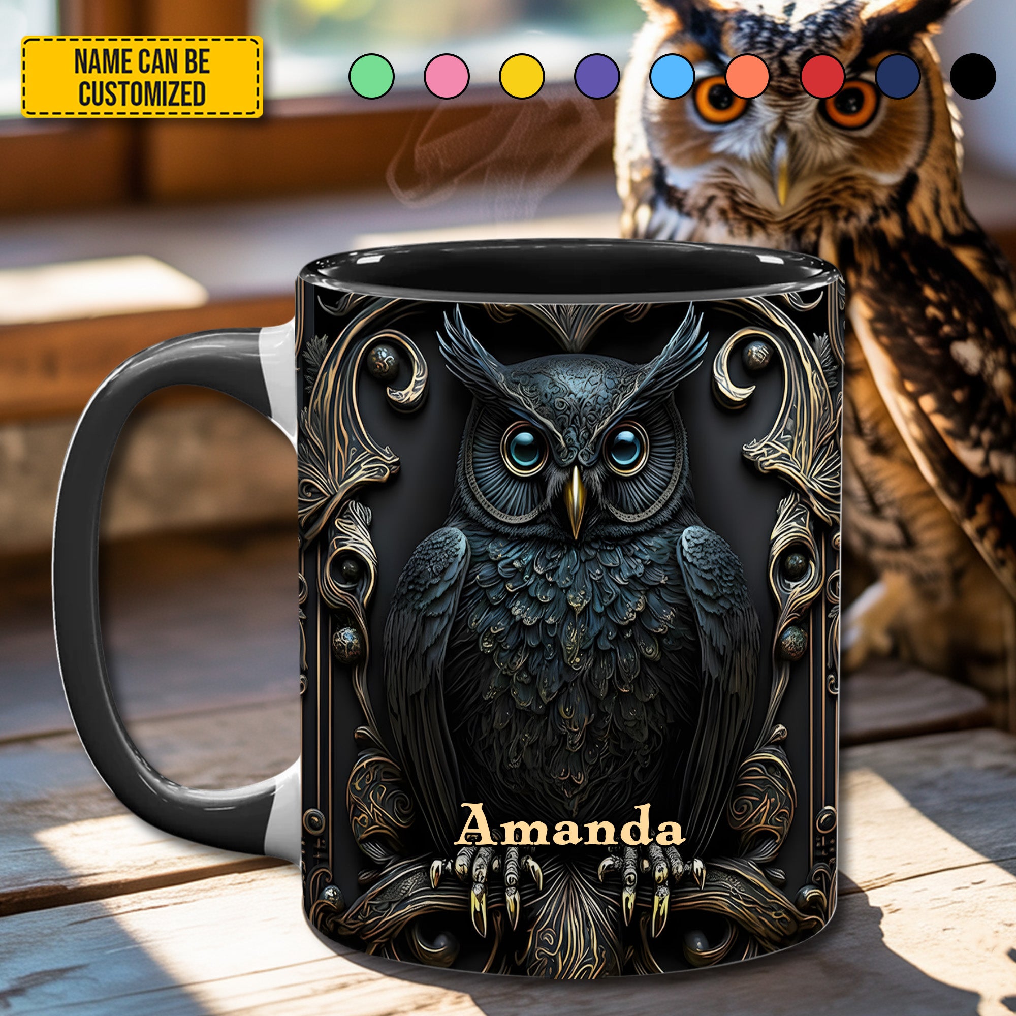 Personalized Owl Accent Mug Vintage Owl Unique Owl Gift Items - Image 2