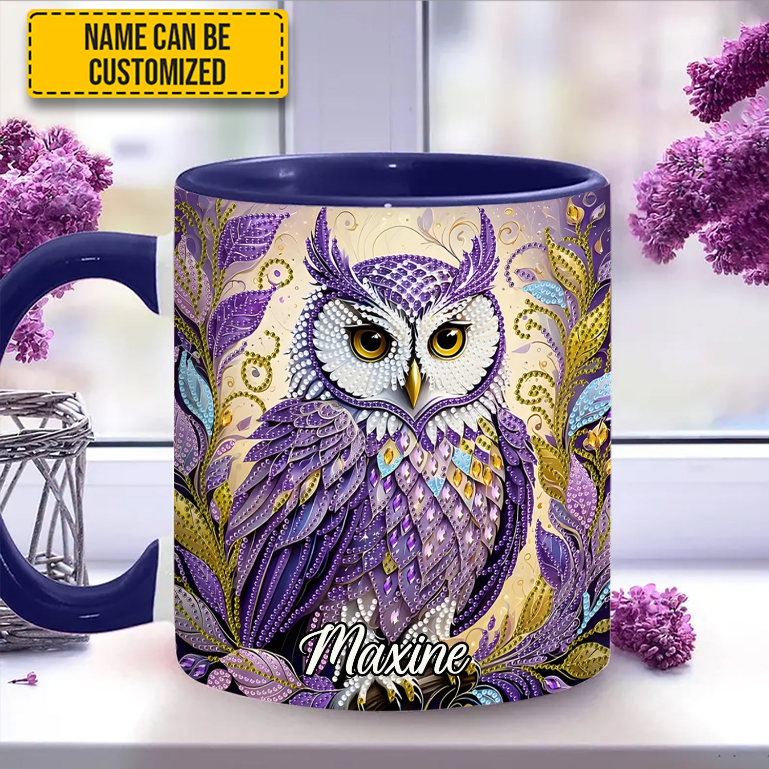 Personalized Owl Accent Mug Whimsical Owl Diamond Owl Gifts For Him Her