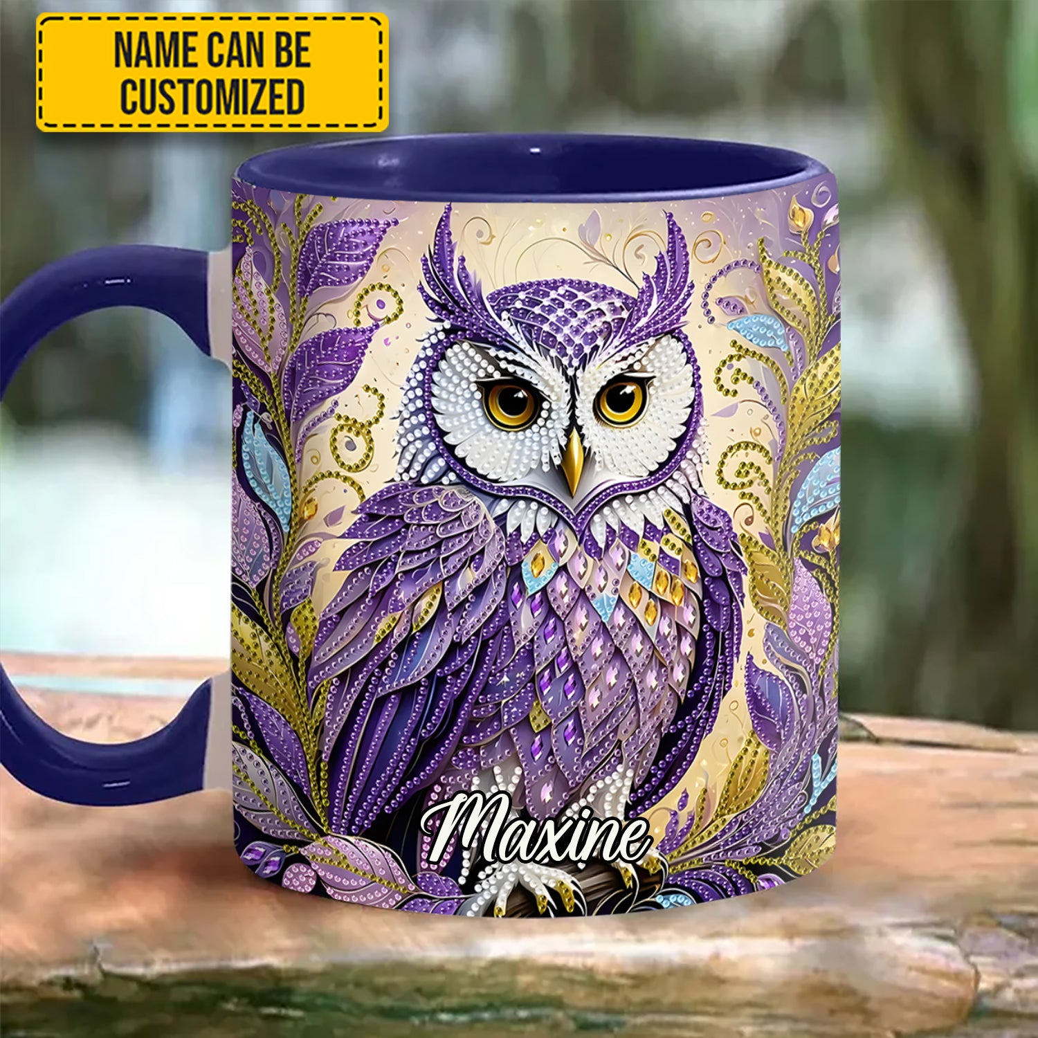 Personalized Owl Accent Mug Whimsical Owl Diamond Owl Gifts For Him Her - Image 3