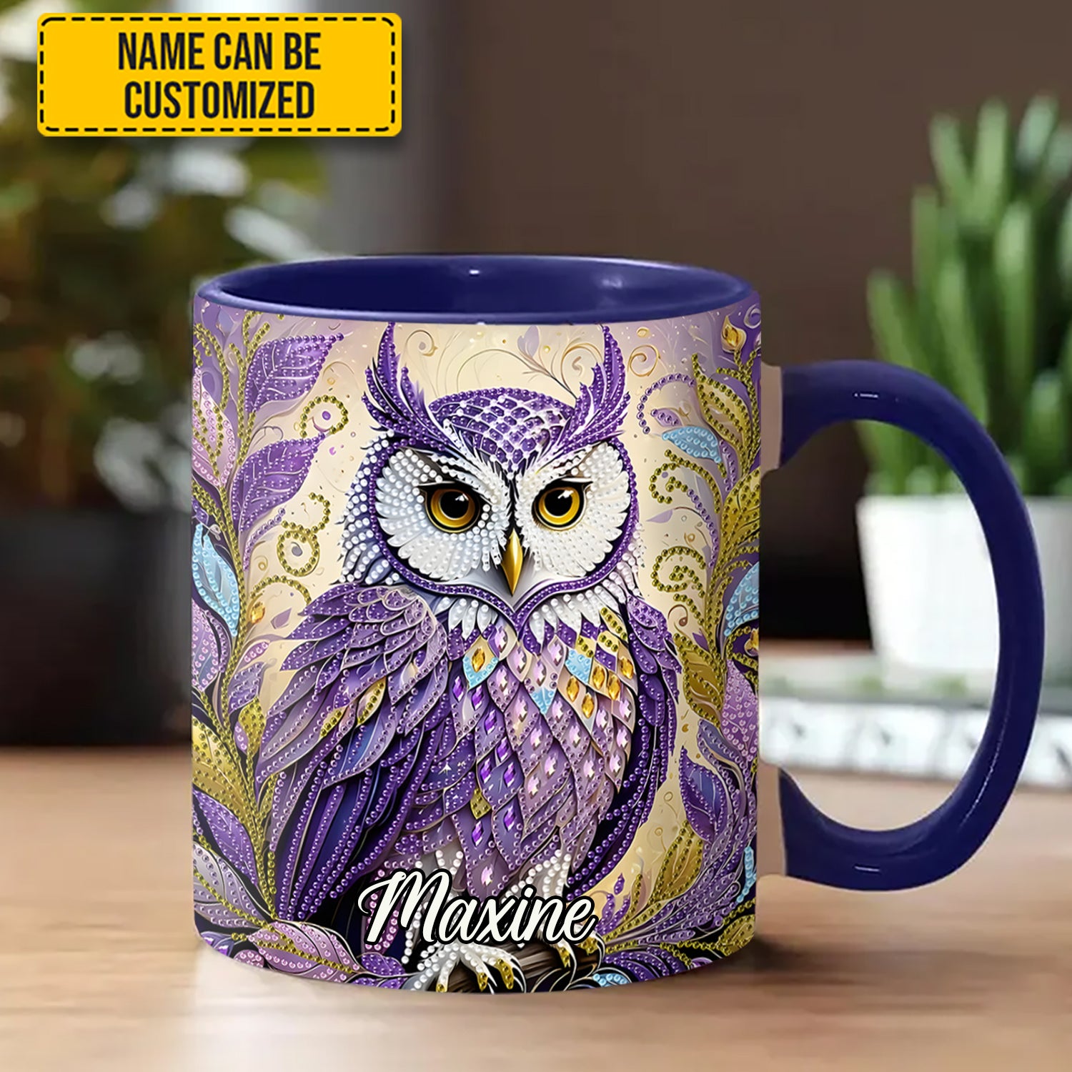 Personalized Owl Accent Mug Whimsical Owl Diamond Owl Gifts For Him Her - Image 2