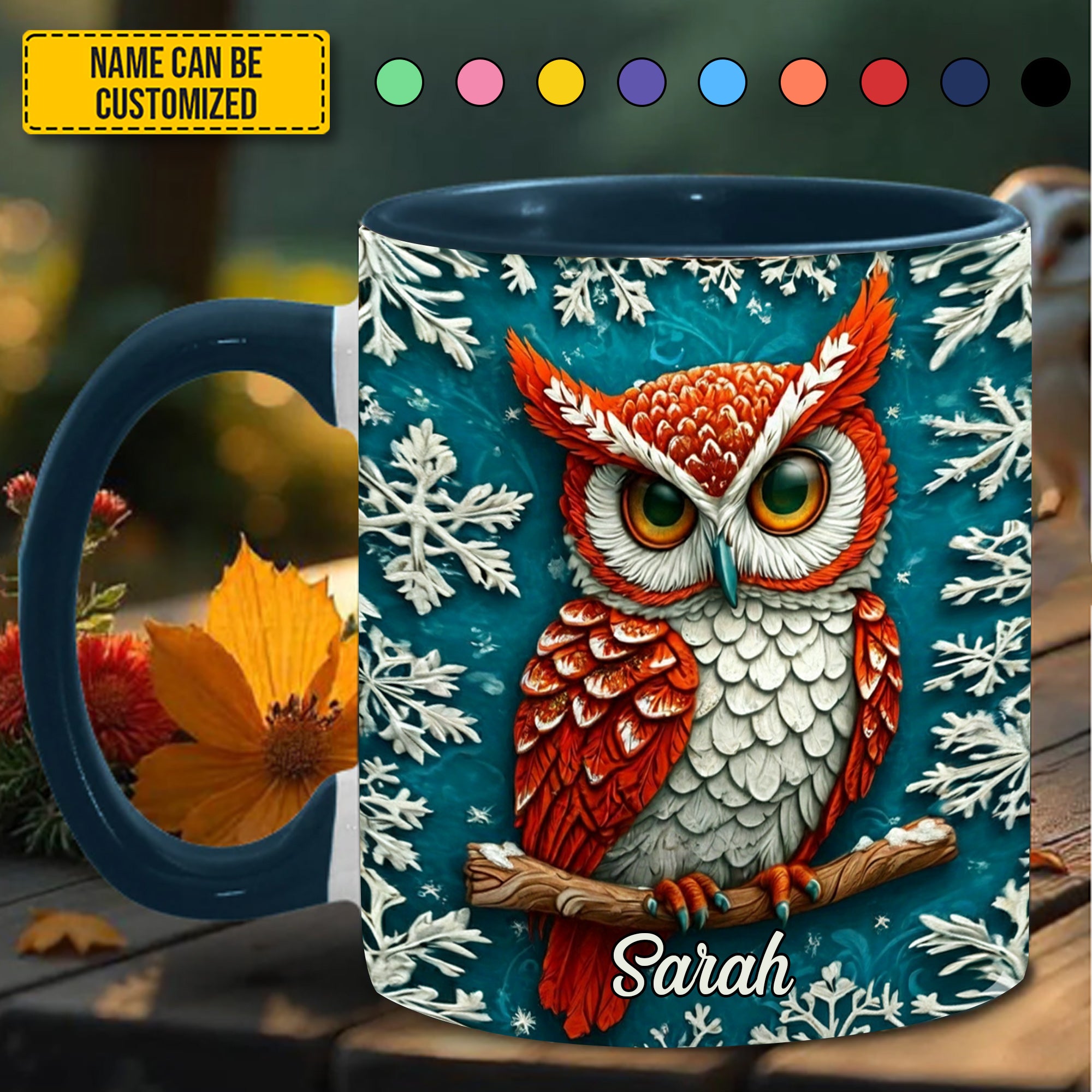 Personalized Owl Winter Accent Mug Best Unique Gifts For Owl Lovers - Image 2