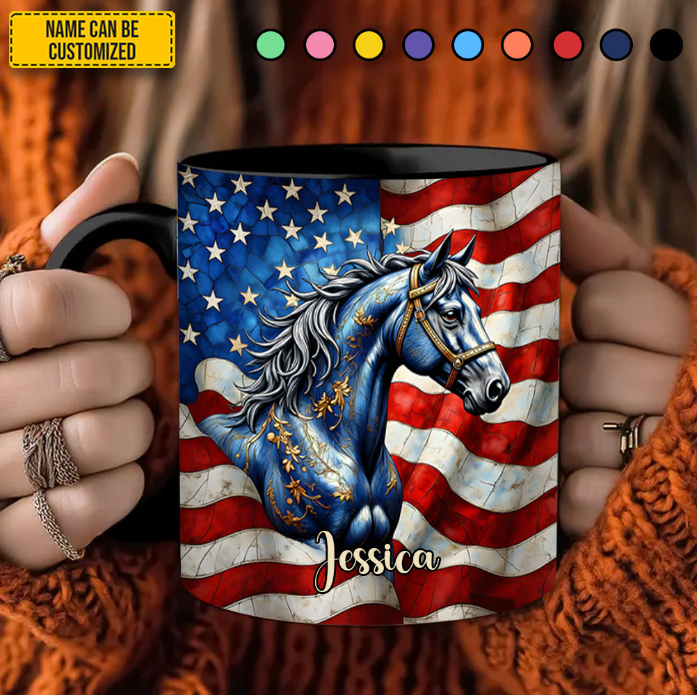 Personalized Patriotic Horse Accent Mug Birthday Present Ideas For Horse Lover - Image 4