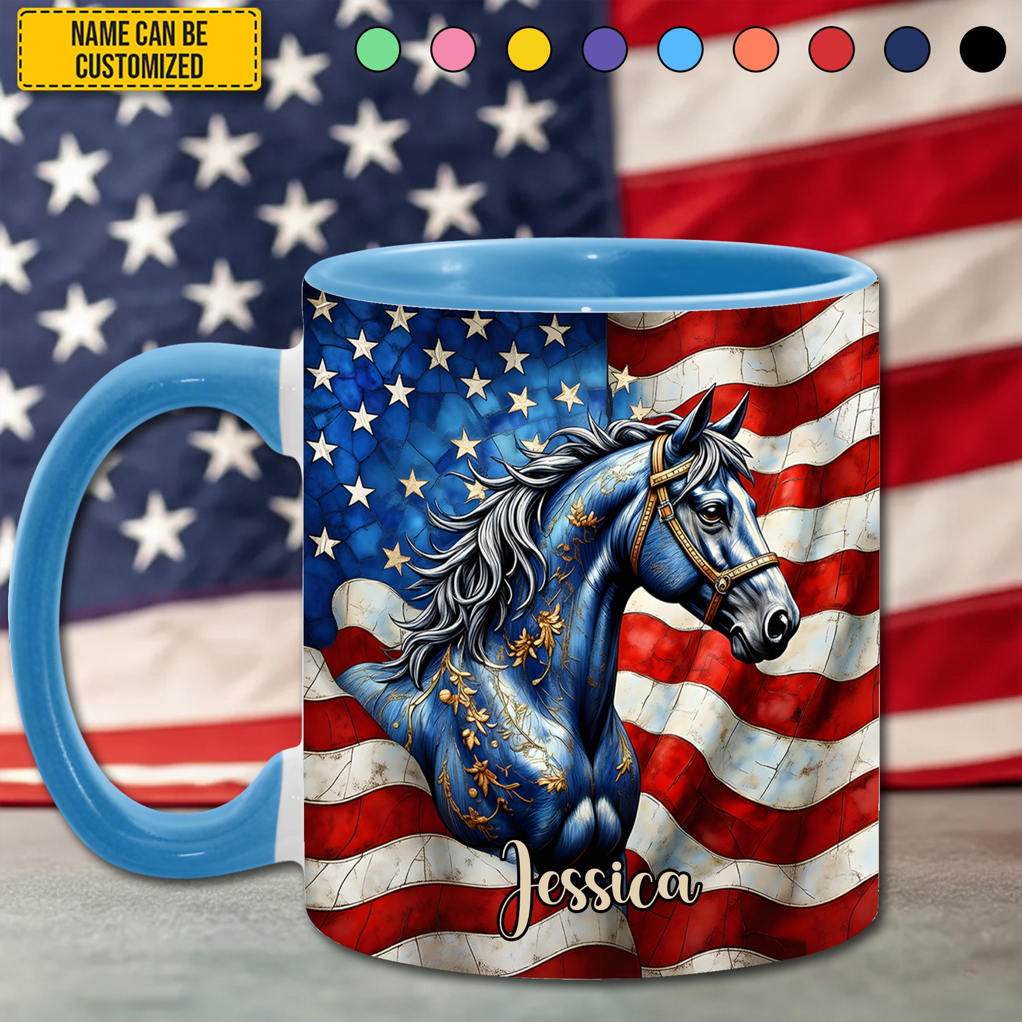 Personalized Patriotic Horse Accent Mug Birthday Present Ideas For Horse Lover - Image 2