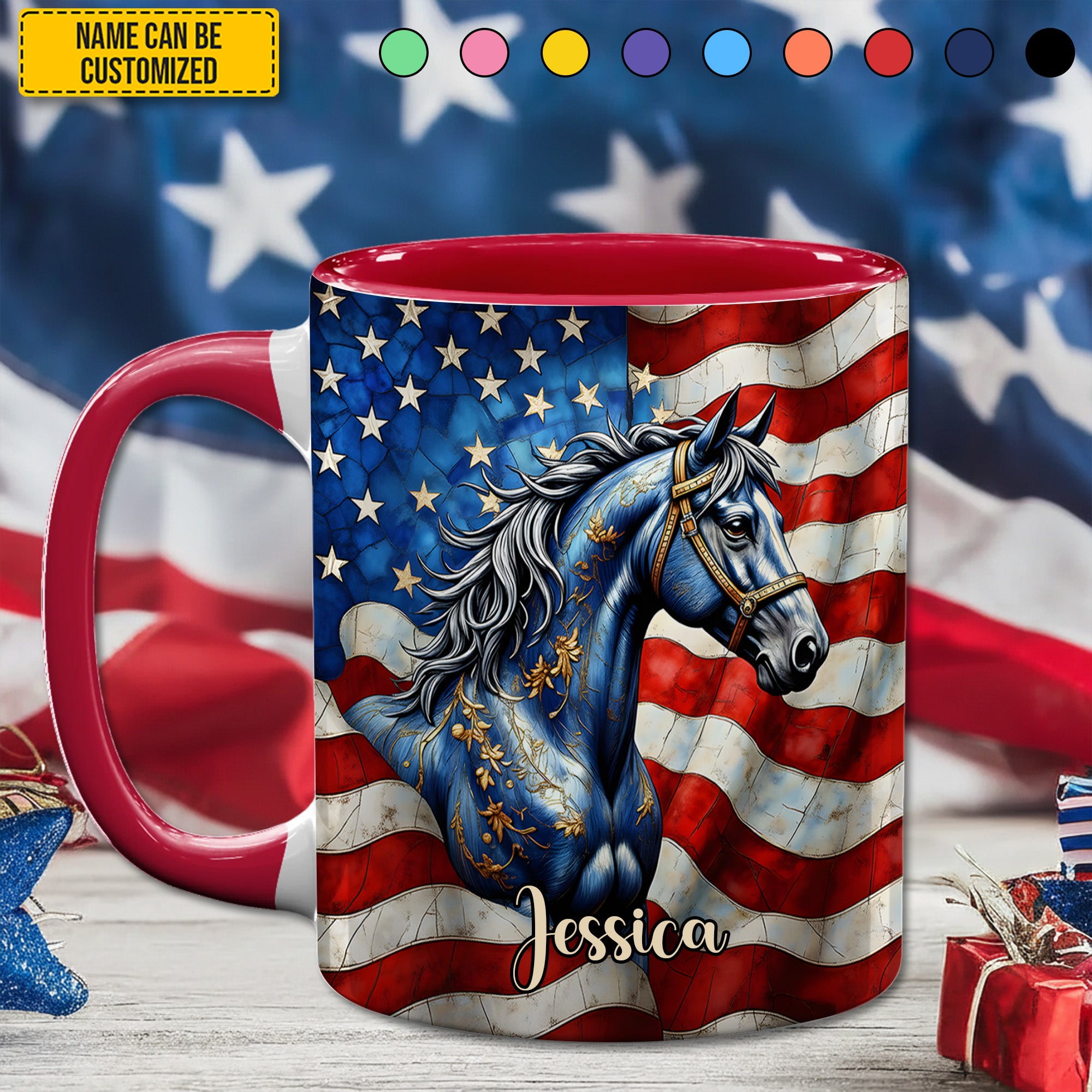 Personalized Patriotic Horse Accent Mug Birthday Present Ideas For Horse Lover