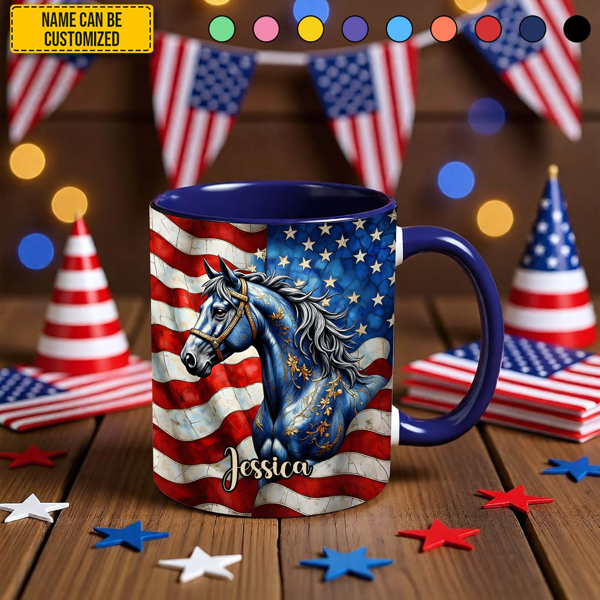 Personalized Patriotic Horse Accent Mug Birthday Present Ideas For Horse Lover - Image 3
