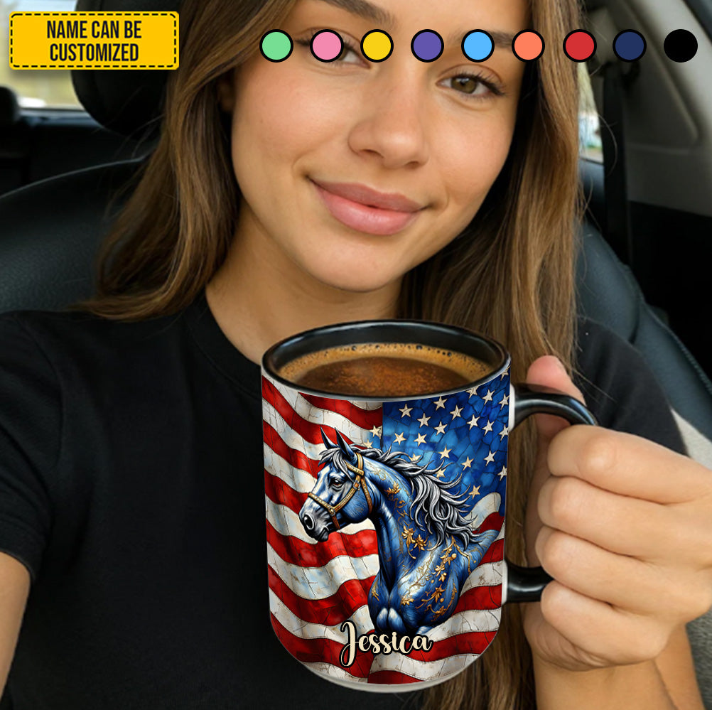 Personalized Patriotic Horse Accent Mug Birthday Present Ideas For Horse Lover - Image 5