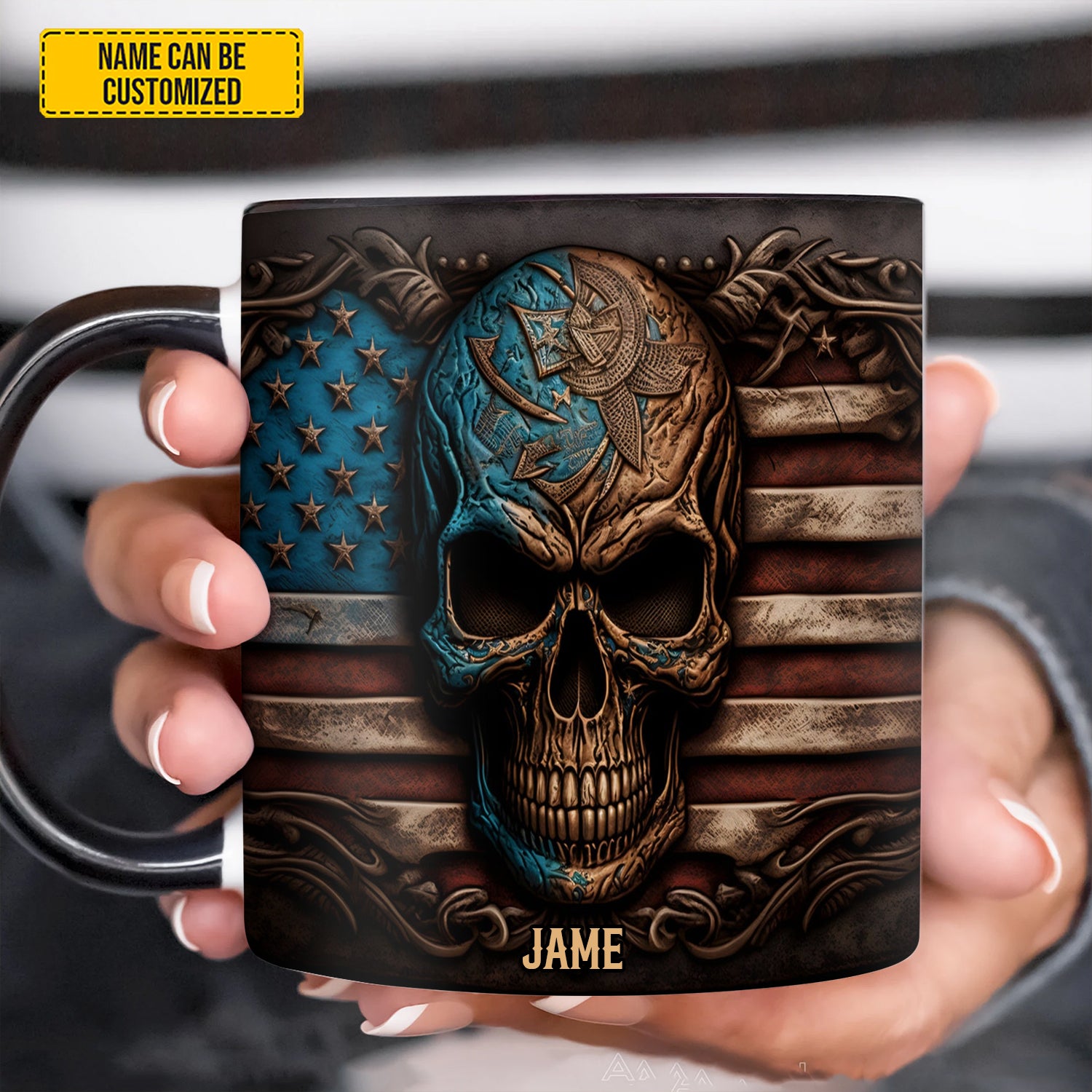 Personalized Patriotic Skull Accent Mug Gifts With Skulls On Them - Image 2