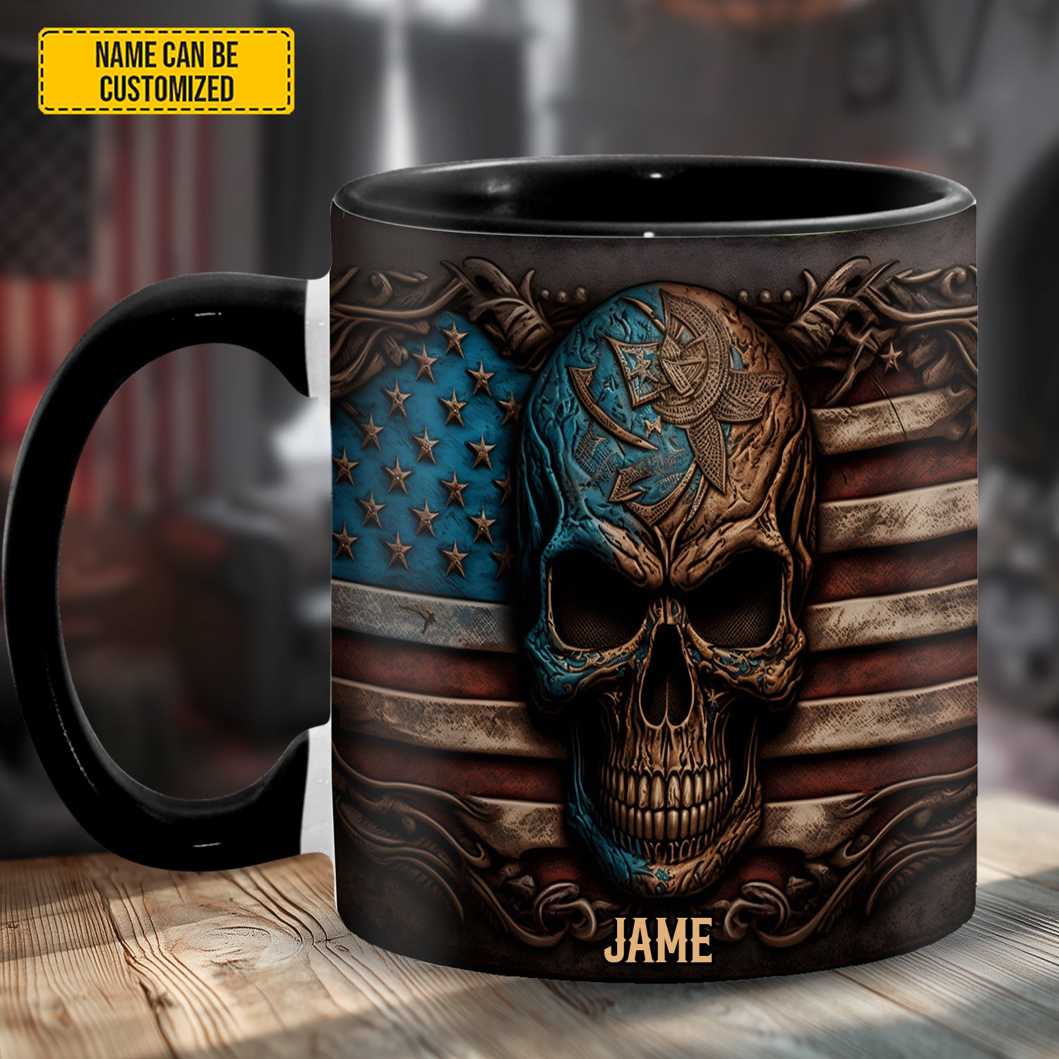 Personalized Patriotic Skull Accent Mug Gifts With Skulls On Them