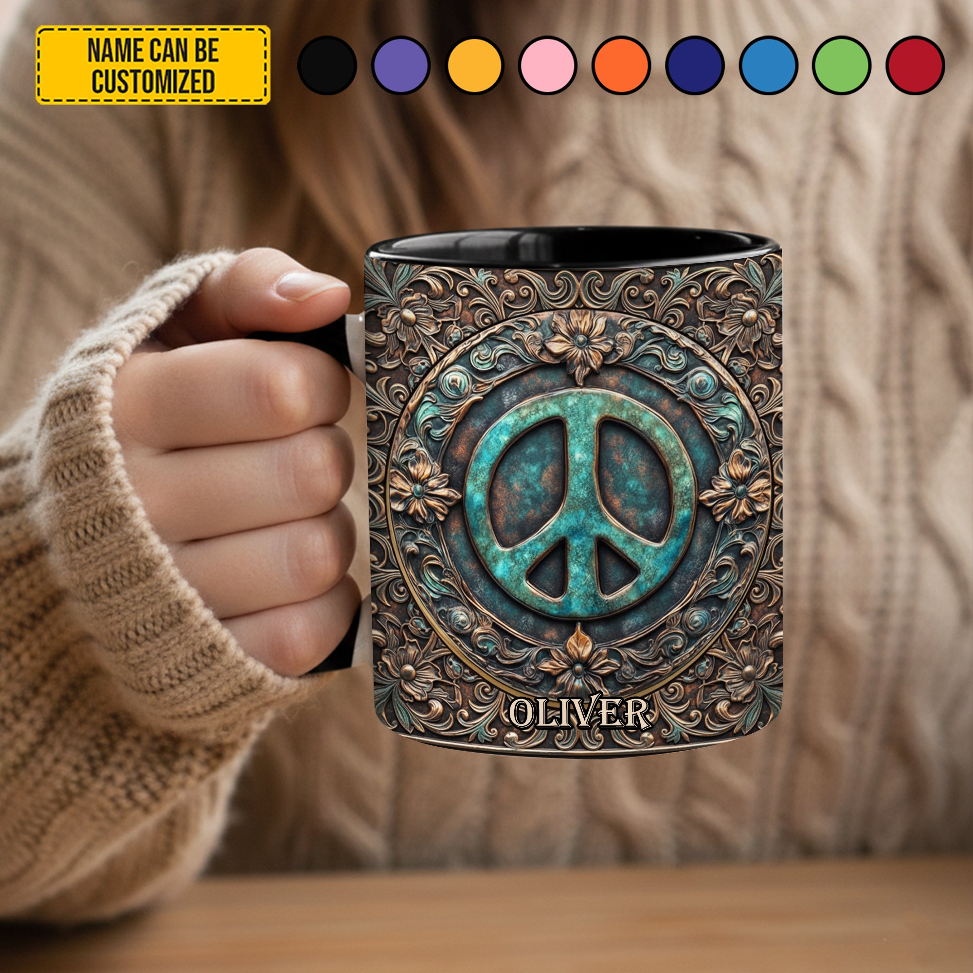 Personalized Peace Symbol Accent Mug Unique Gift Ideas For Grandma - Image 3
