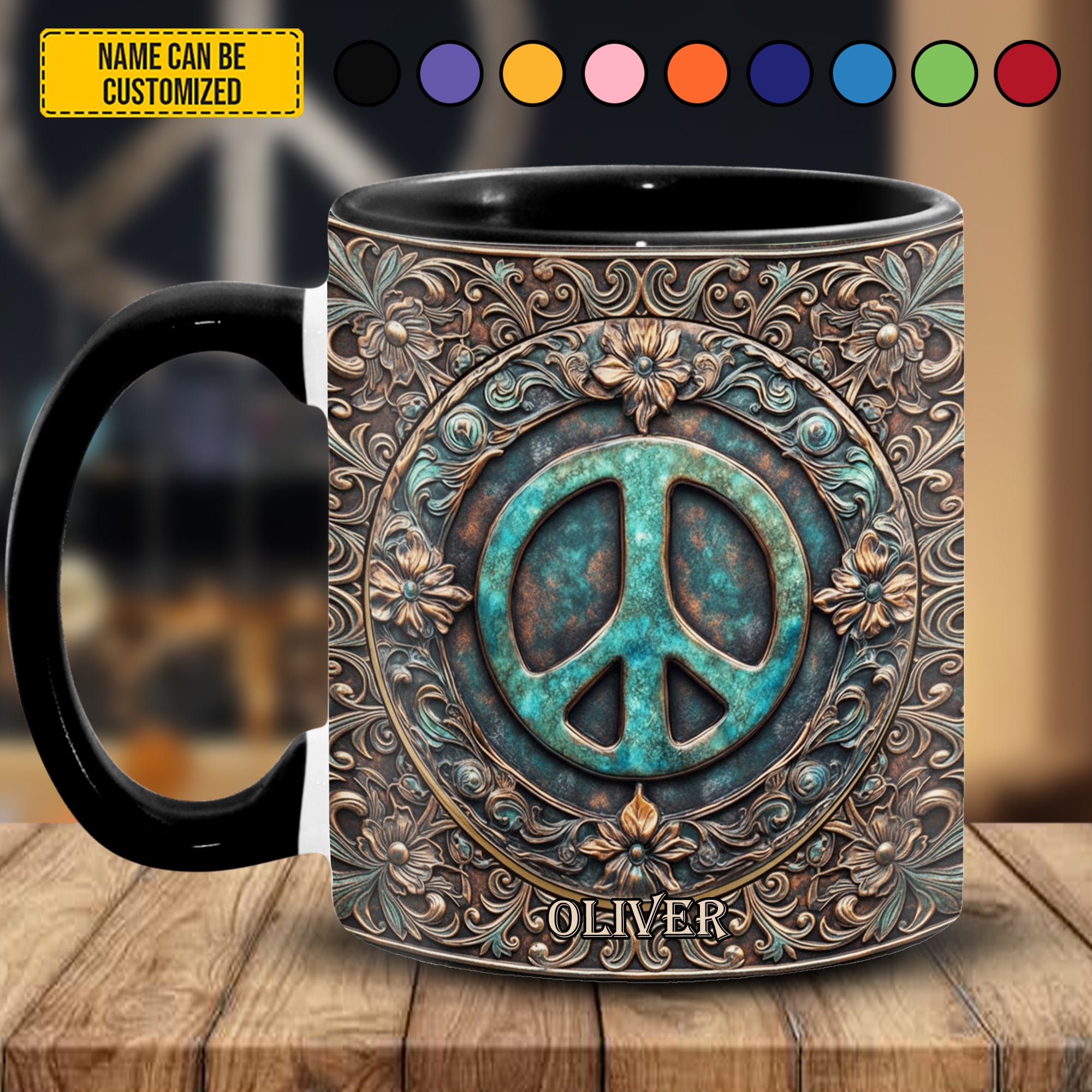 Personalized Peace Symbol Accent Mug Unique Gift Ideas For Grandma - Image 2