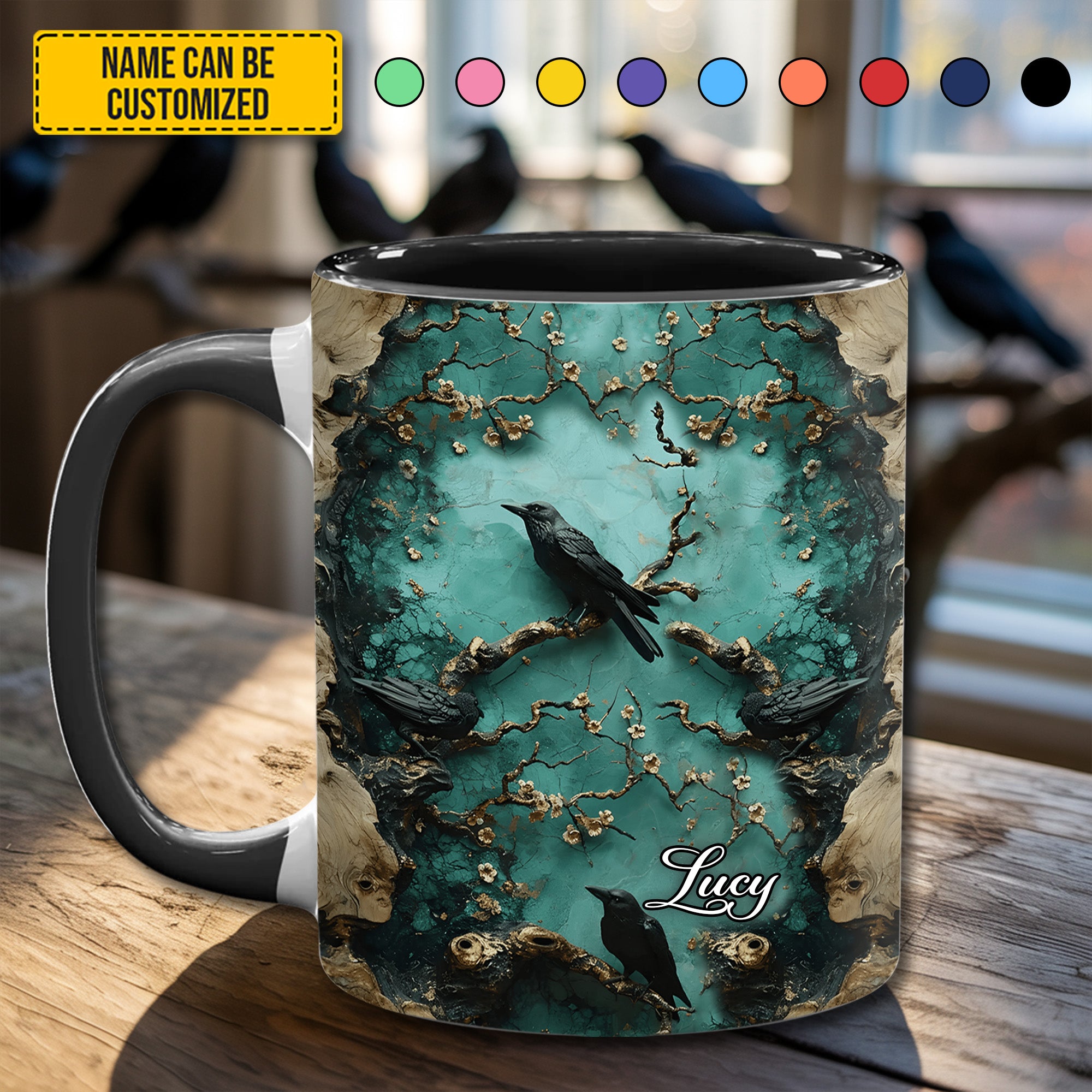 Personalized Raven Accent Mug Mystic Blossom Gift For Best Friends