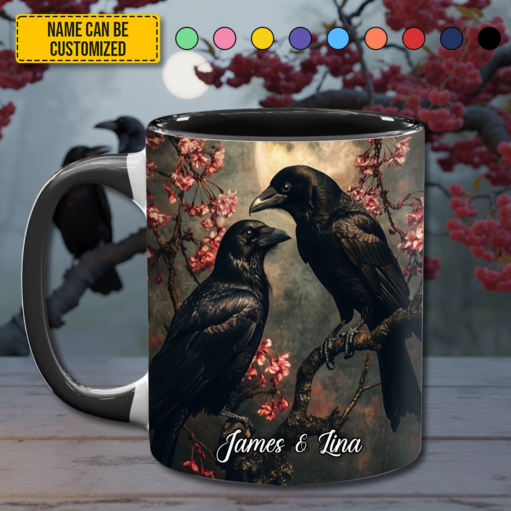 Personalized Raven Couple Accent Mug Gift For Girlfriends - Image 2
