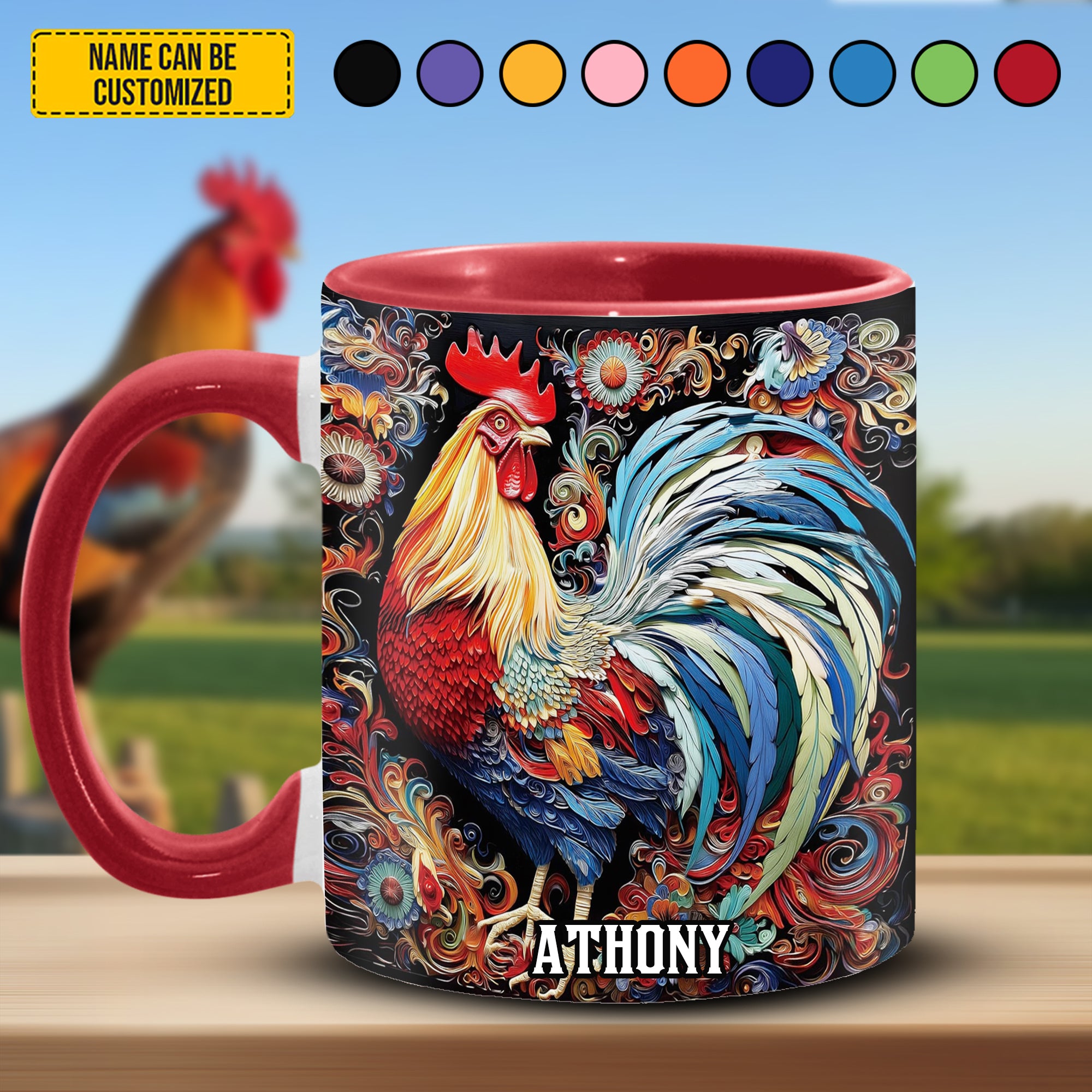 Personalized Rooster Accent Mug Gifts For People Who Raise Chickens