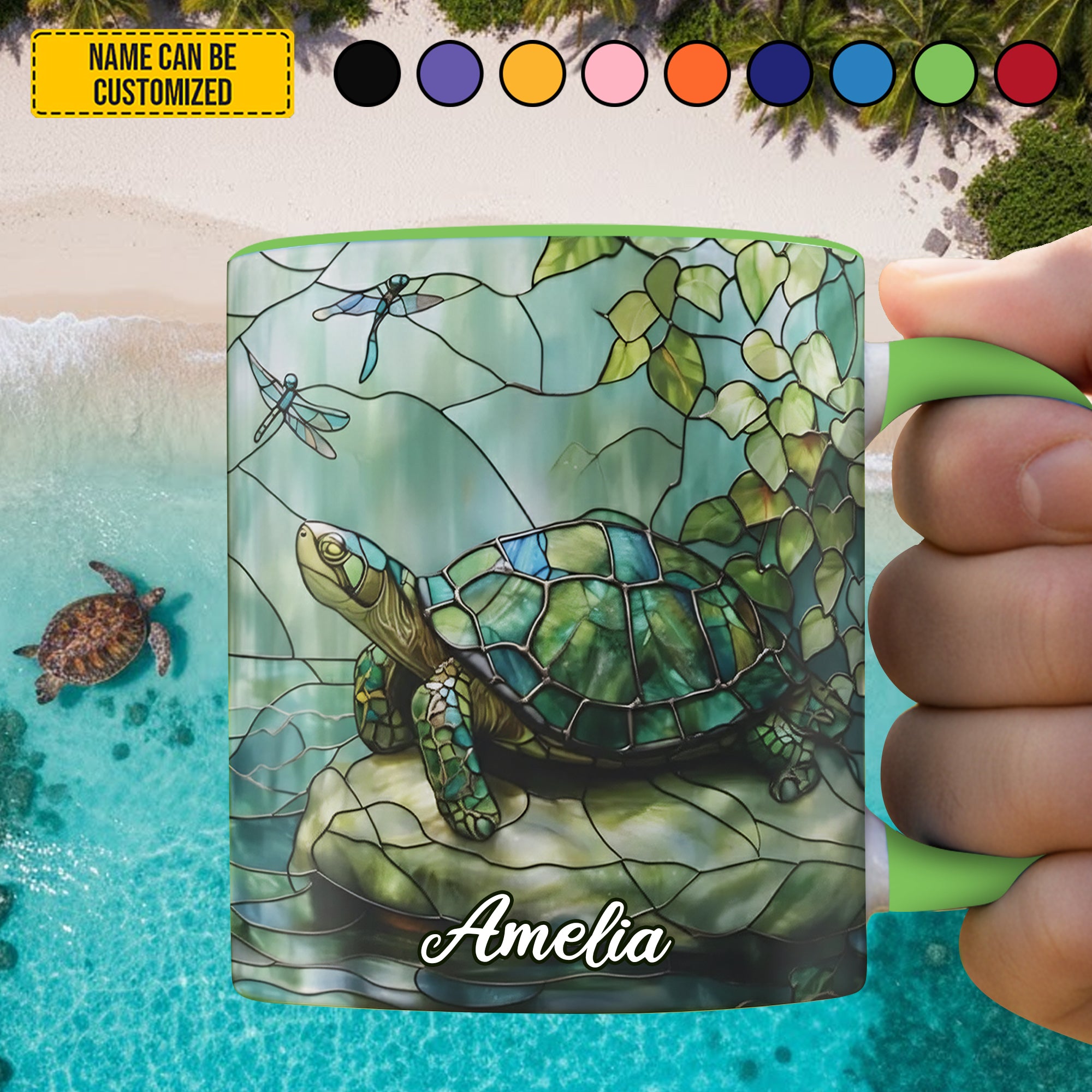 Personalized Sea Turtle Stained Glass Accent Mug Gifts That Help Sea Turtles - Image 3
