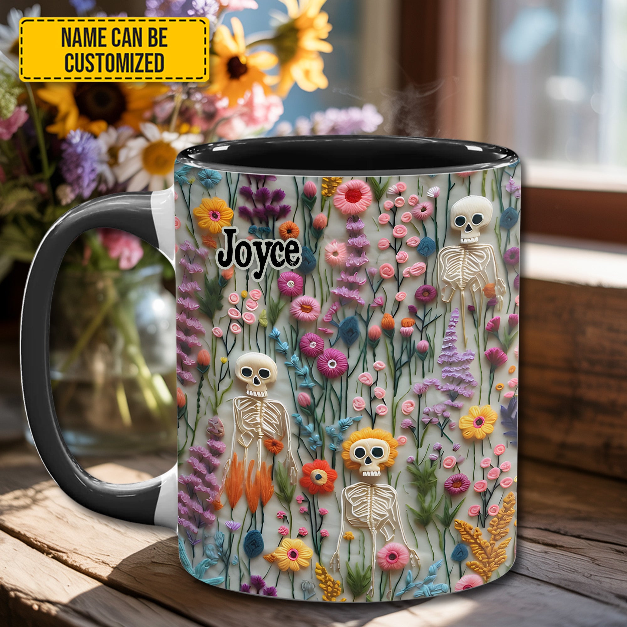 Personalized Skull Accent Mug Skeletons In Bloom Cool Skull Gifts For Him - Image 2