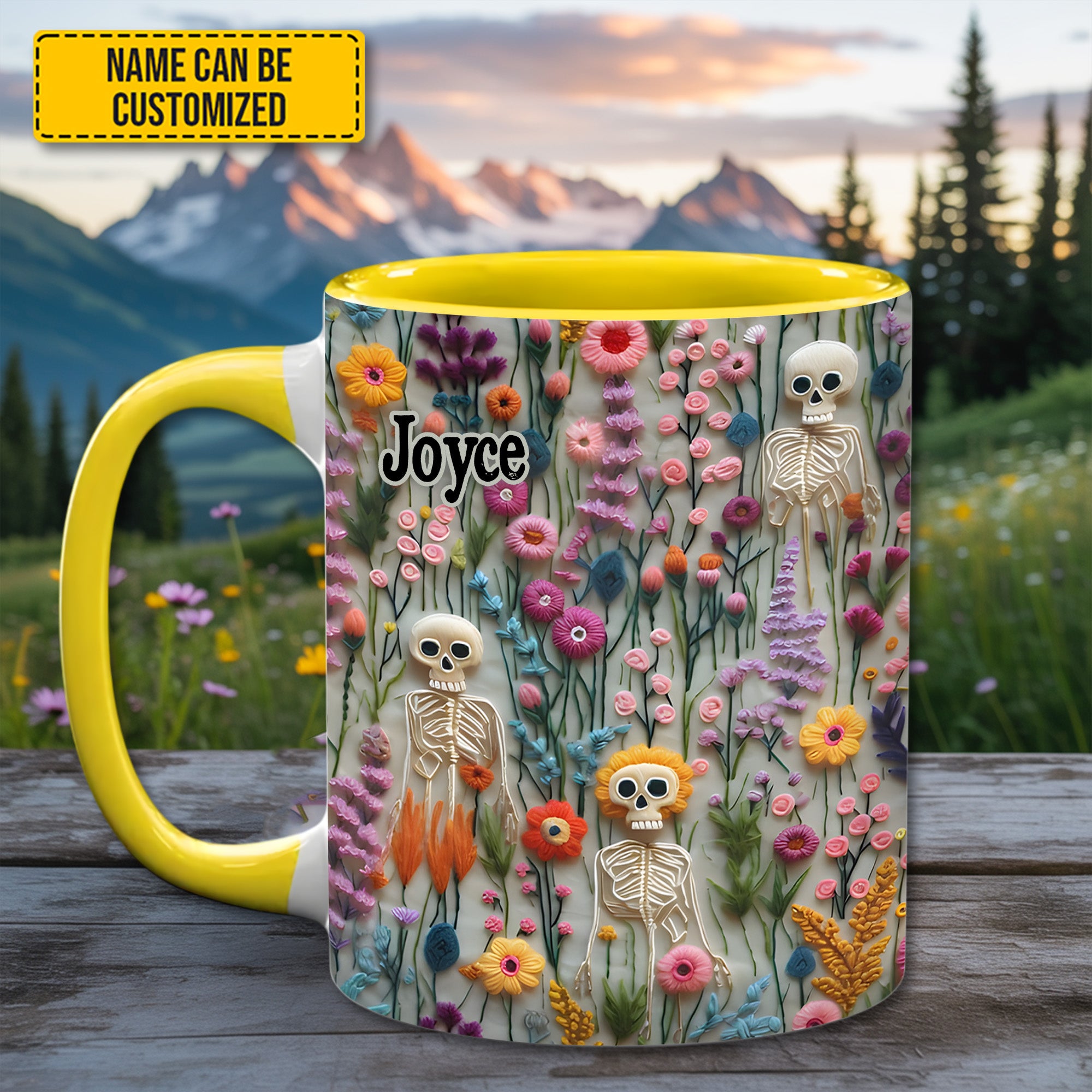 Personalized Skull Accent Mug Skeletons In Bloom Cool Skull Gifts For Him