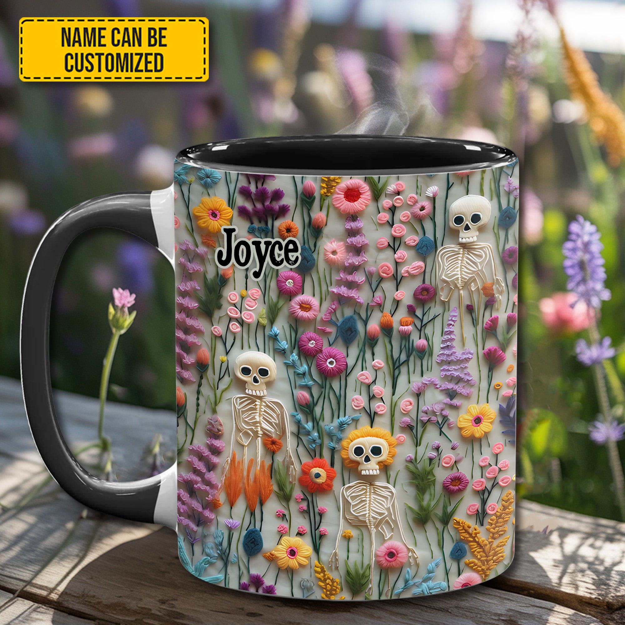 Personalized Skull Accent Mug Skeletons In Bloom Cool Skull Gifts For Him - Image 4