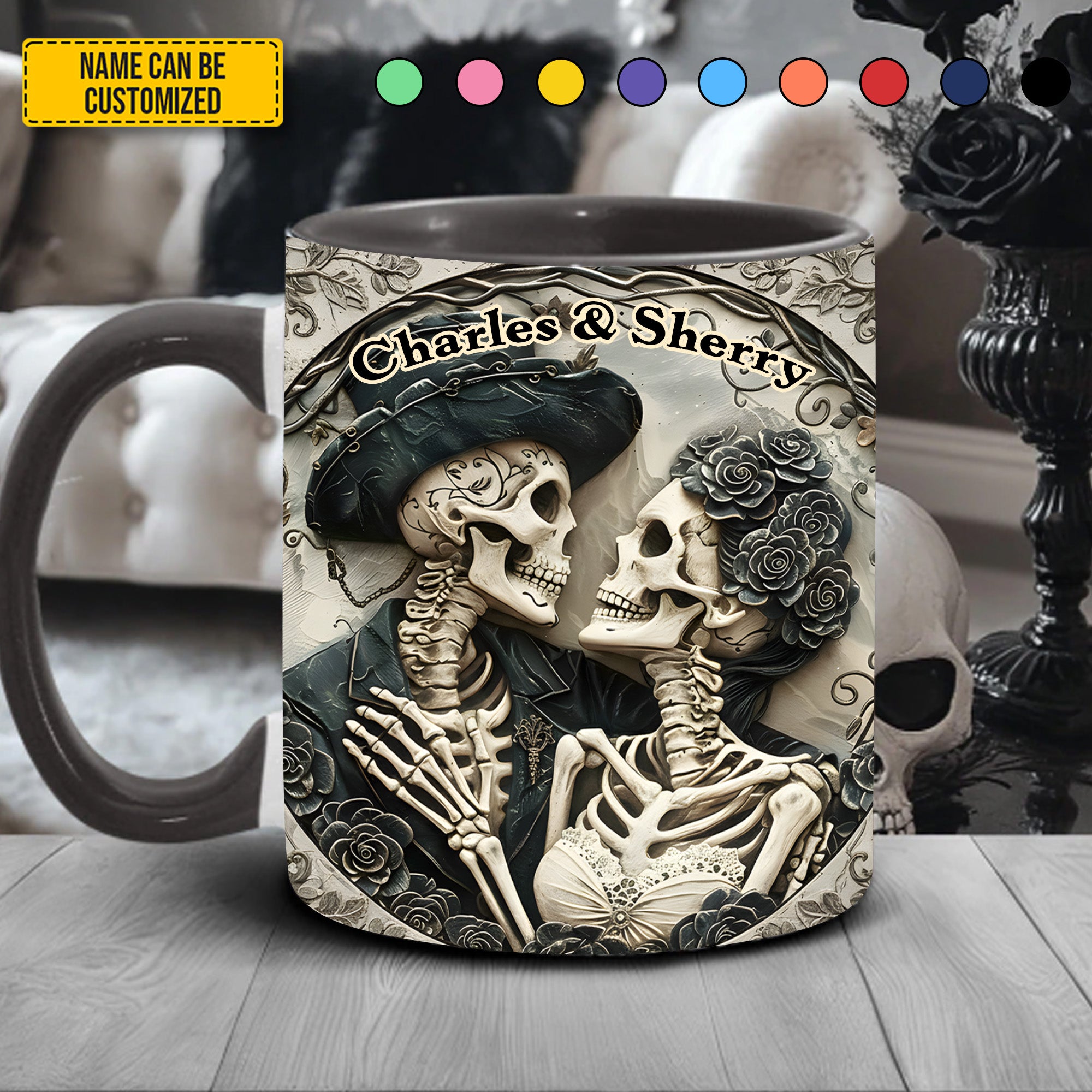 Personalized SKull Accent Mug Skull Couple Gifts With Skulls On Them - Image 3
