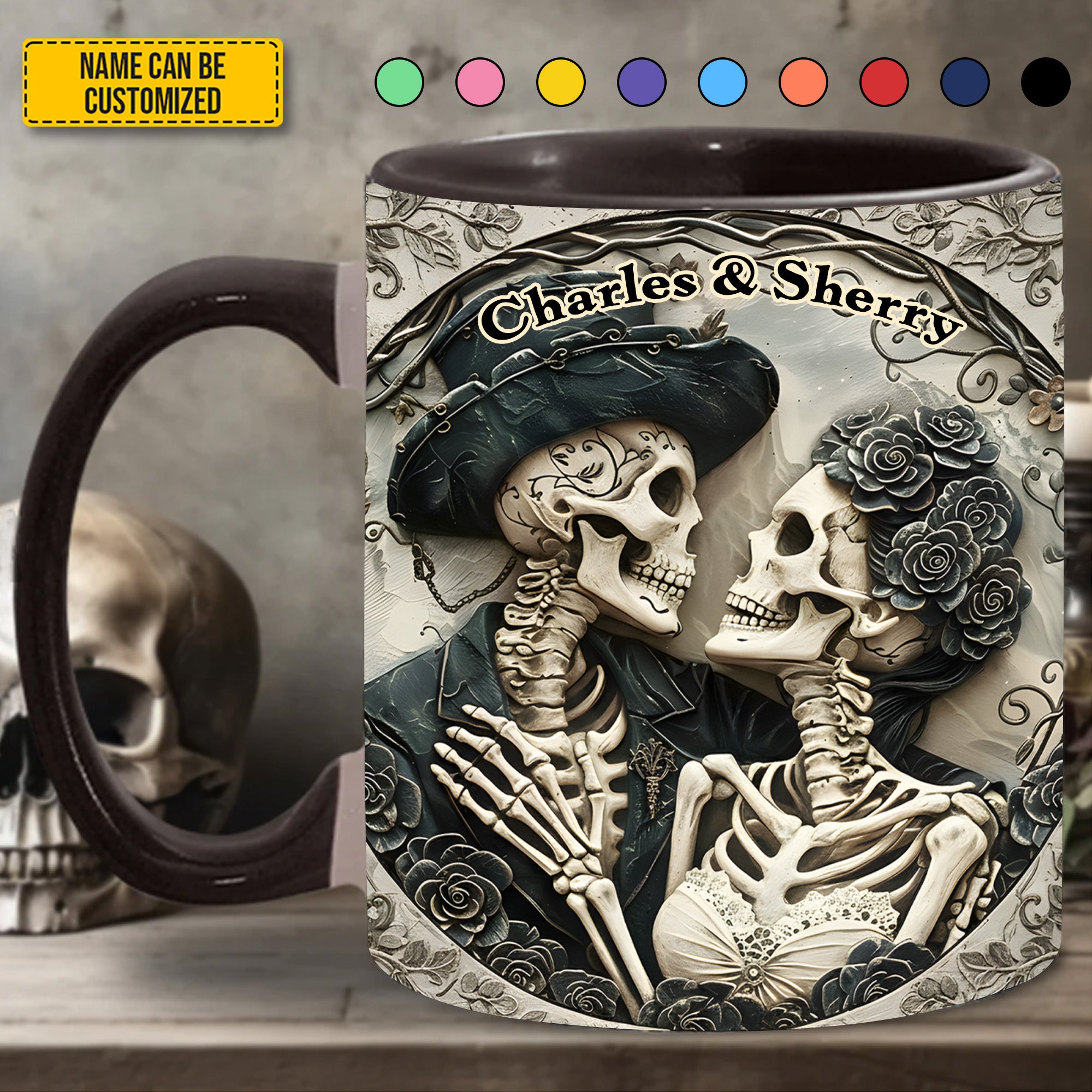 Personalized SKull Accent Mug Skull Couple Gifts With Skulls On Them - Image 2