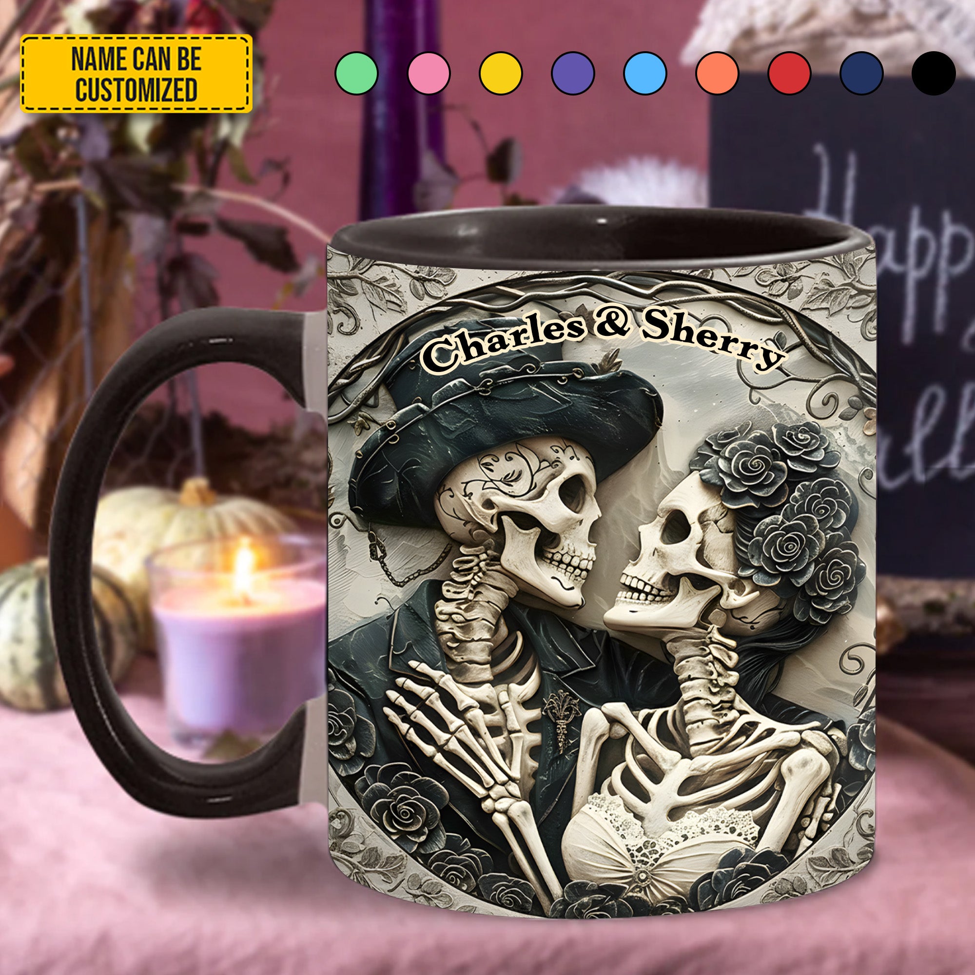 Personalized SKull Accent Mug Skull Couple Gifts With Skulls On Them