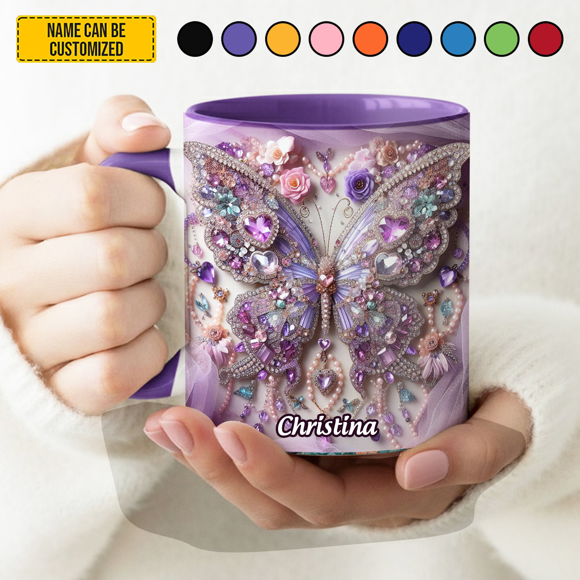 Personalized Sparkle Butterfly & Flower Accent Mug Flower Gifts For Her - Image 4