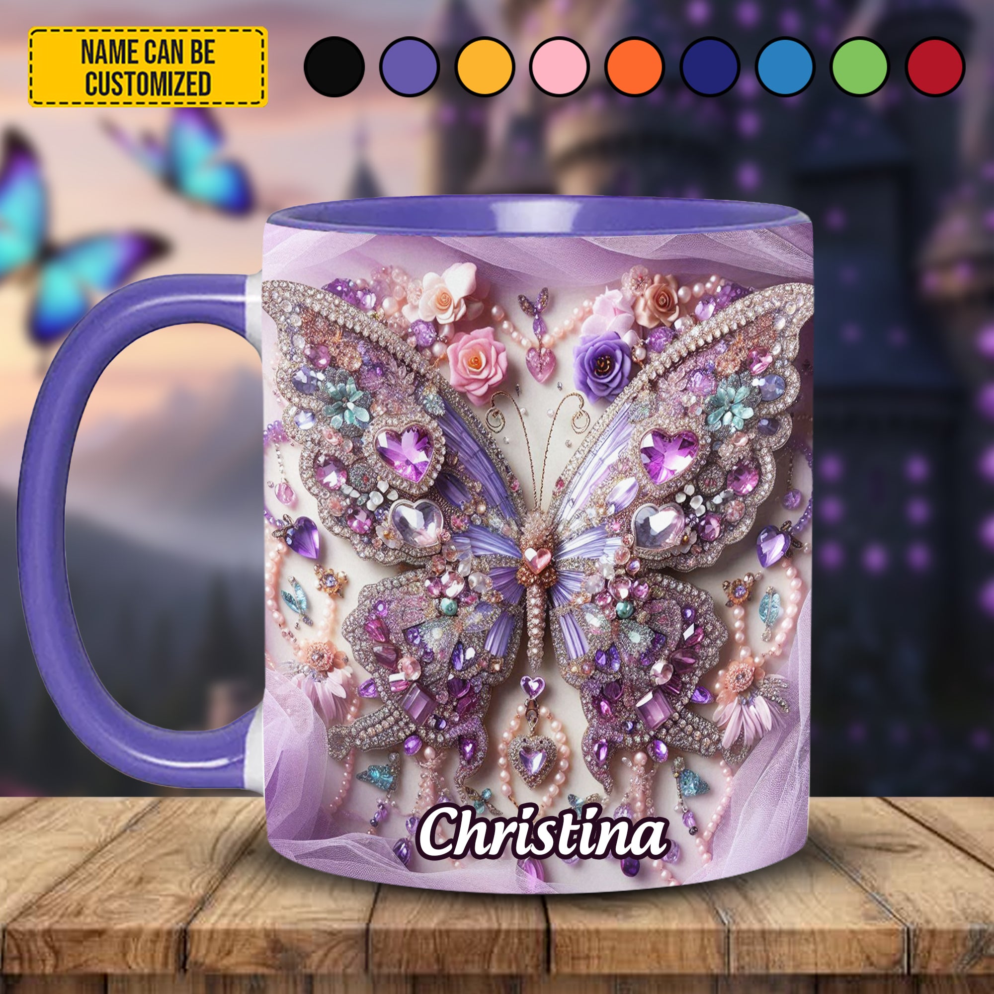 Personalized Sparkle Butterfly & Flower Accent Mug Flower Gifts For Her