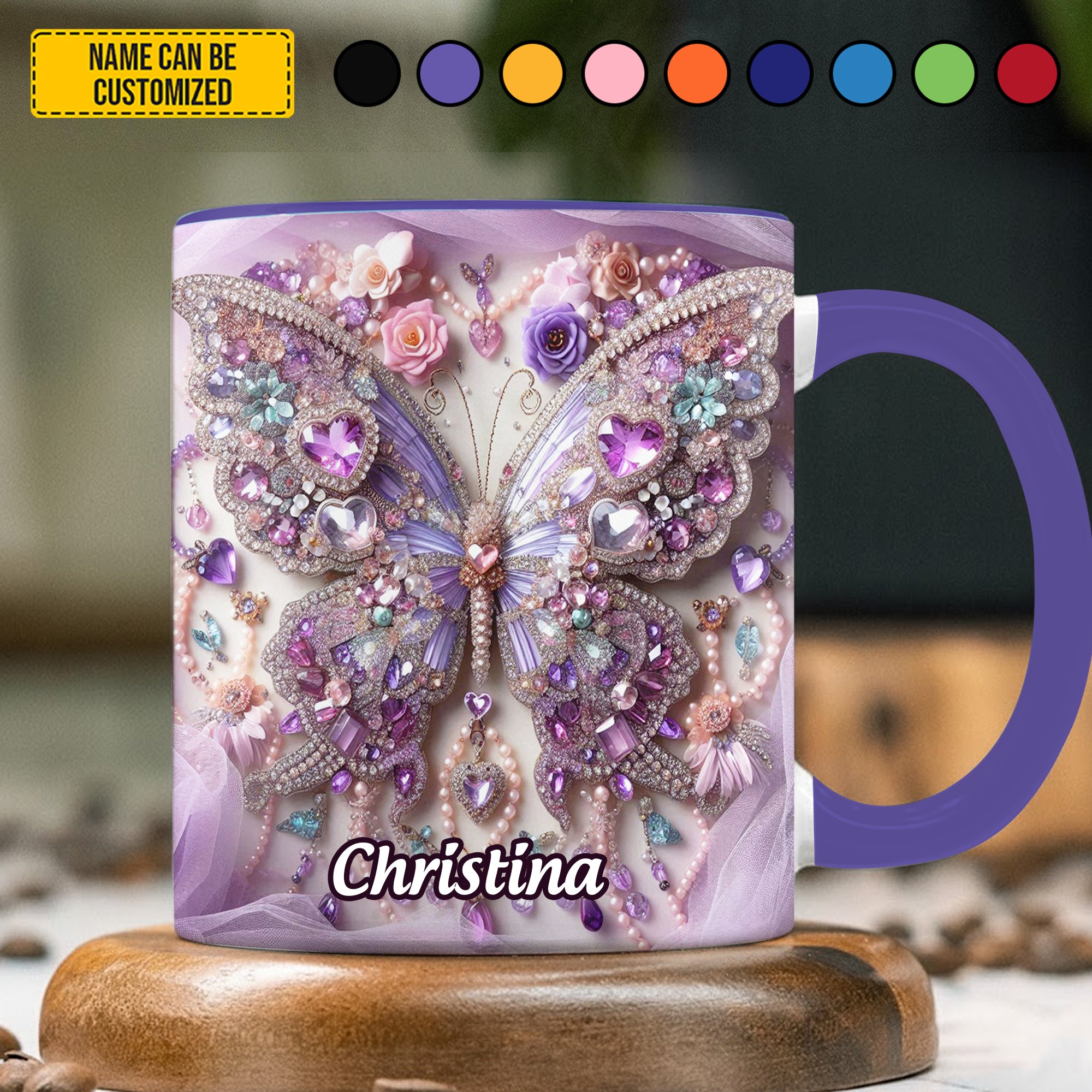 Personalized Sparkle Butterfly & Flower Accent Mug Flower Gifts For Her - Image 2