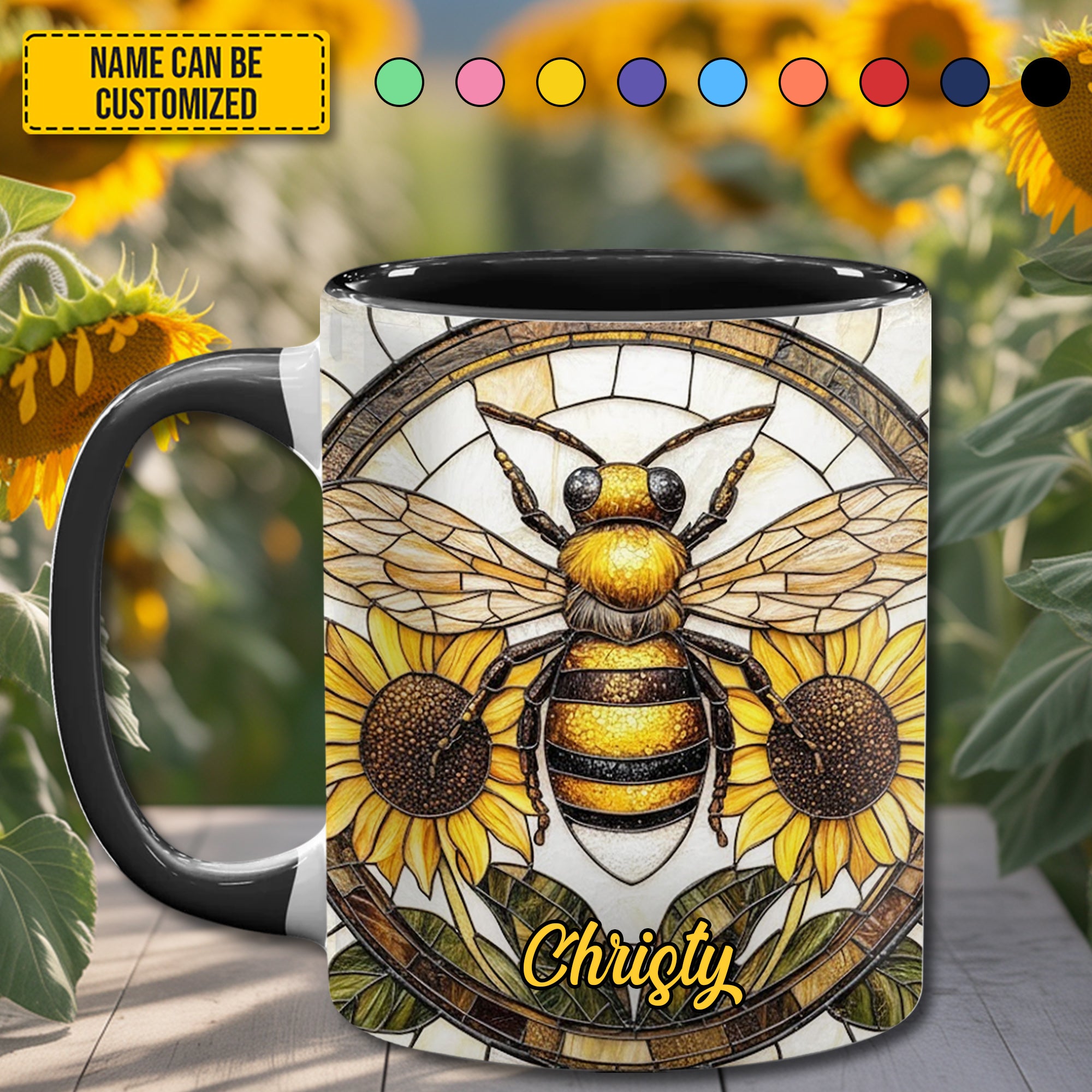 Personalized Stained Glass Bee Accent Mug Present Ideas For Bee Lovers - Image 2