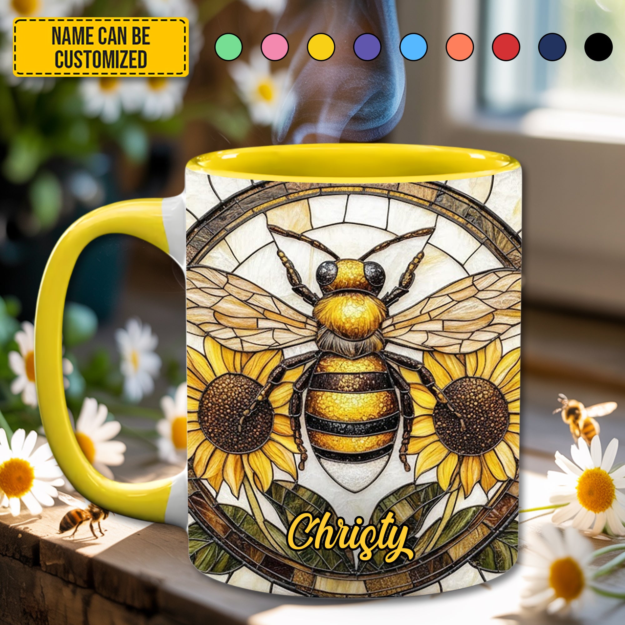 Personalized Stained Glass Bee Accent Mug Present Ideas For Bee Lovers - Image 4