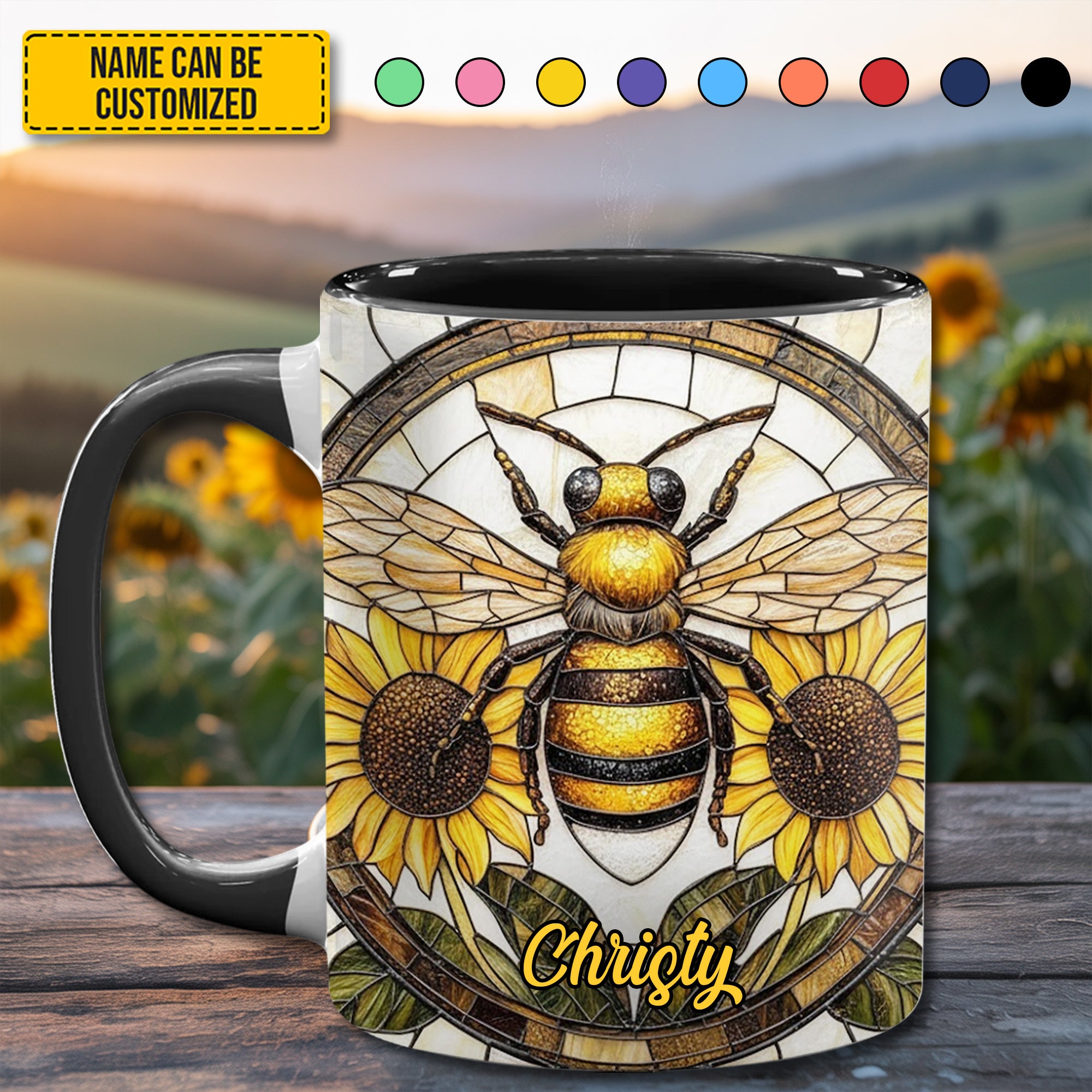 Personalized Stained Glass Bee Accent Mug Present Ideas For Bee Lovers - Image 3