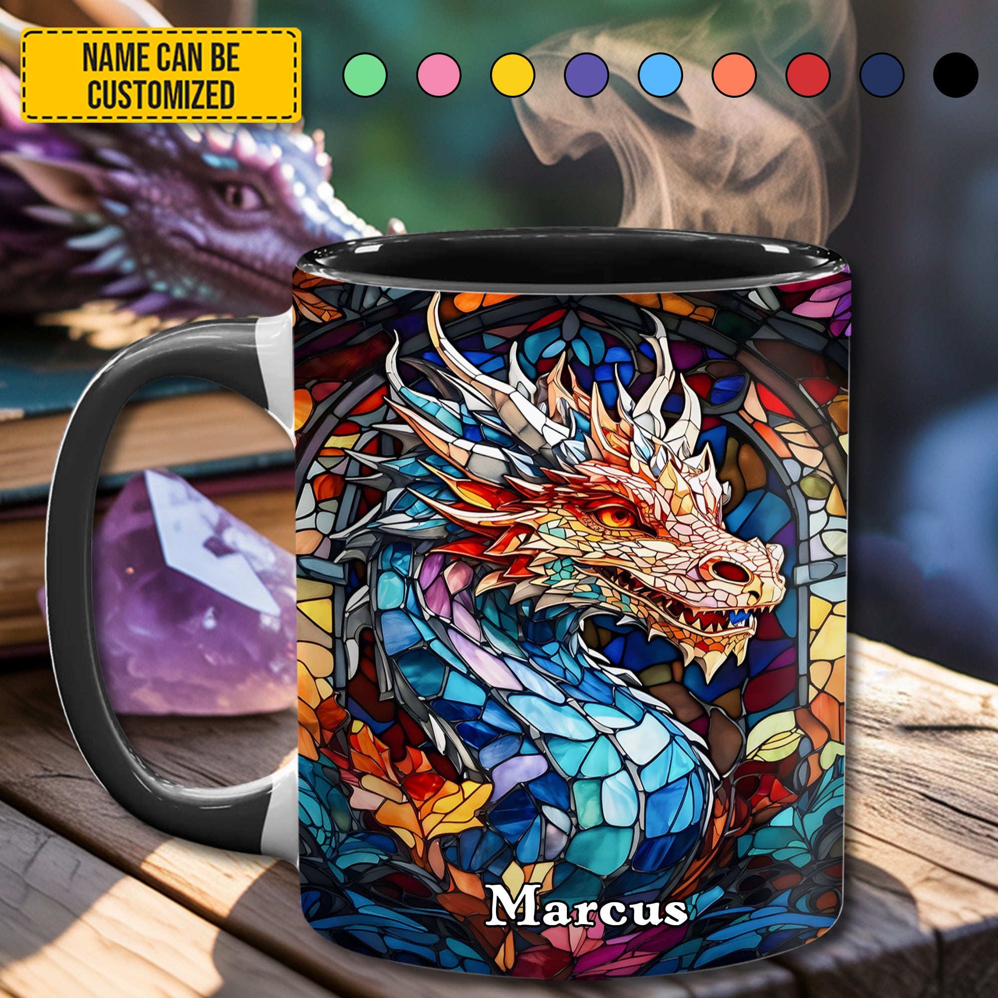 Personalized Stained Glass Dragon Accent Mug Gifts For Dragonfly Lovers - Image 3