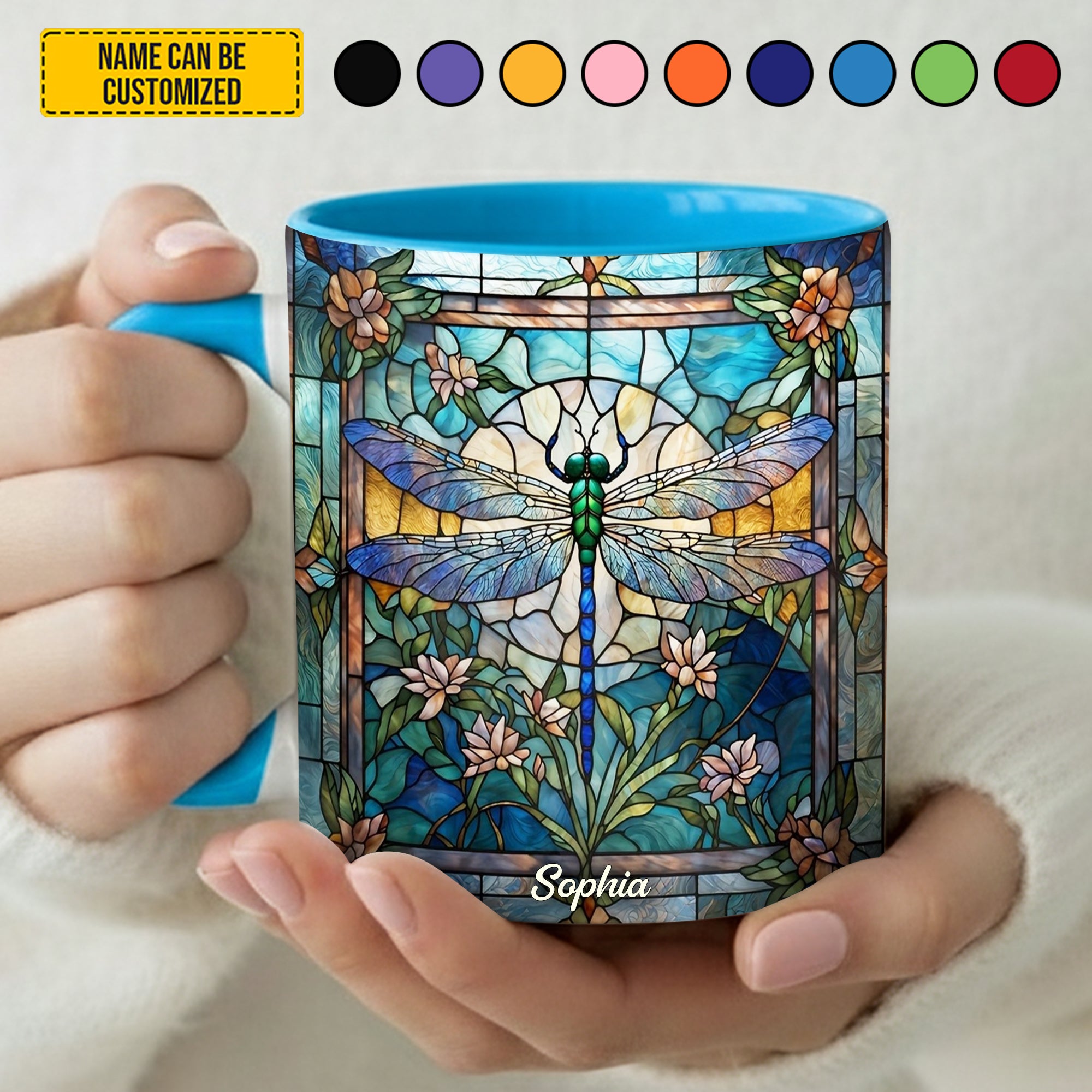 Personalized Stained Glass Dragonfly Accent Mug Presents For Dragonfly Lovers Women - Image 3