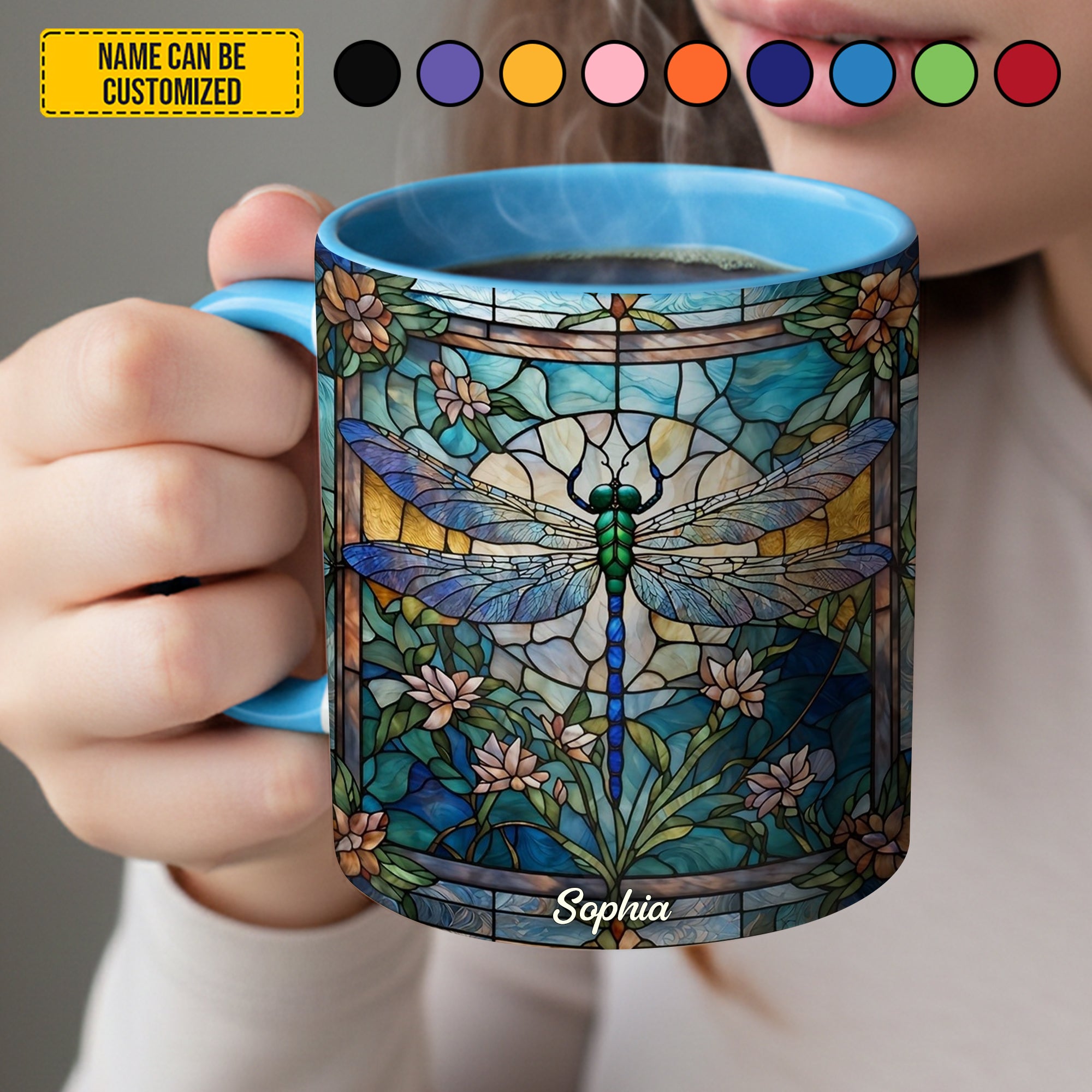 Personalized Stained Glass Dragonfly Accent Mug Presents For Dragonfly Lovers Women - Image 4
