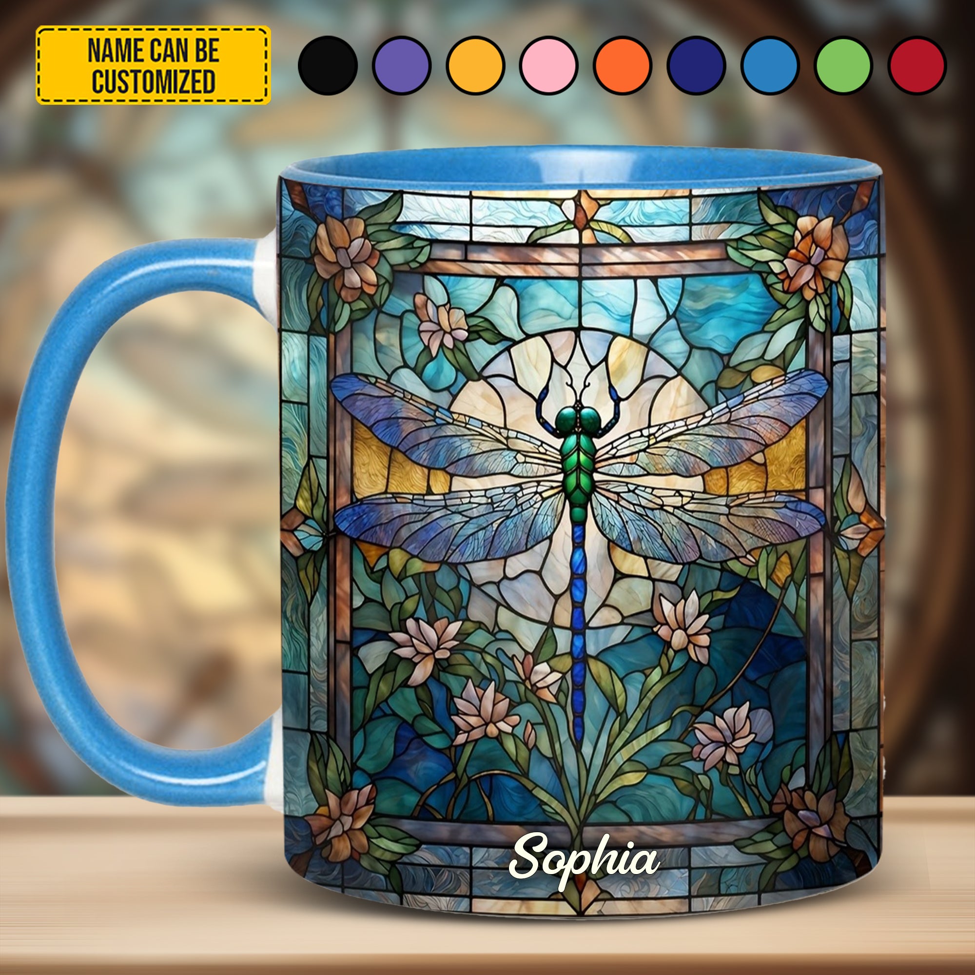 Personalized Stained Glass Dragonfly Accent Mug Presents For Dragonfly Lovers Women - Image 2