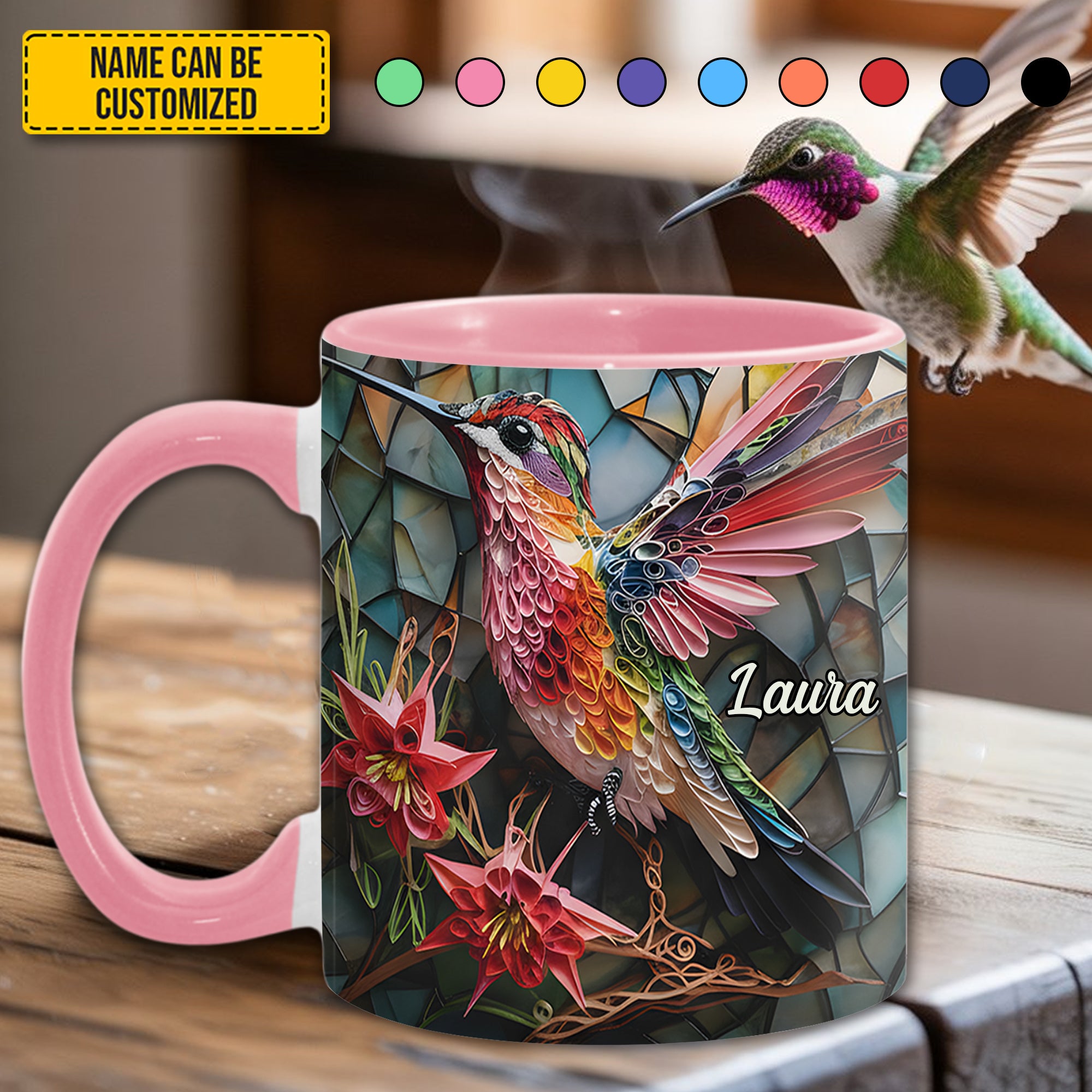 Personalized Stained Glass Hummingbird Accent Mug Best Hummingbird Themed Gifts - Image 5