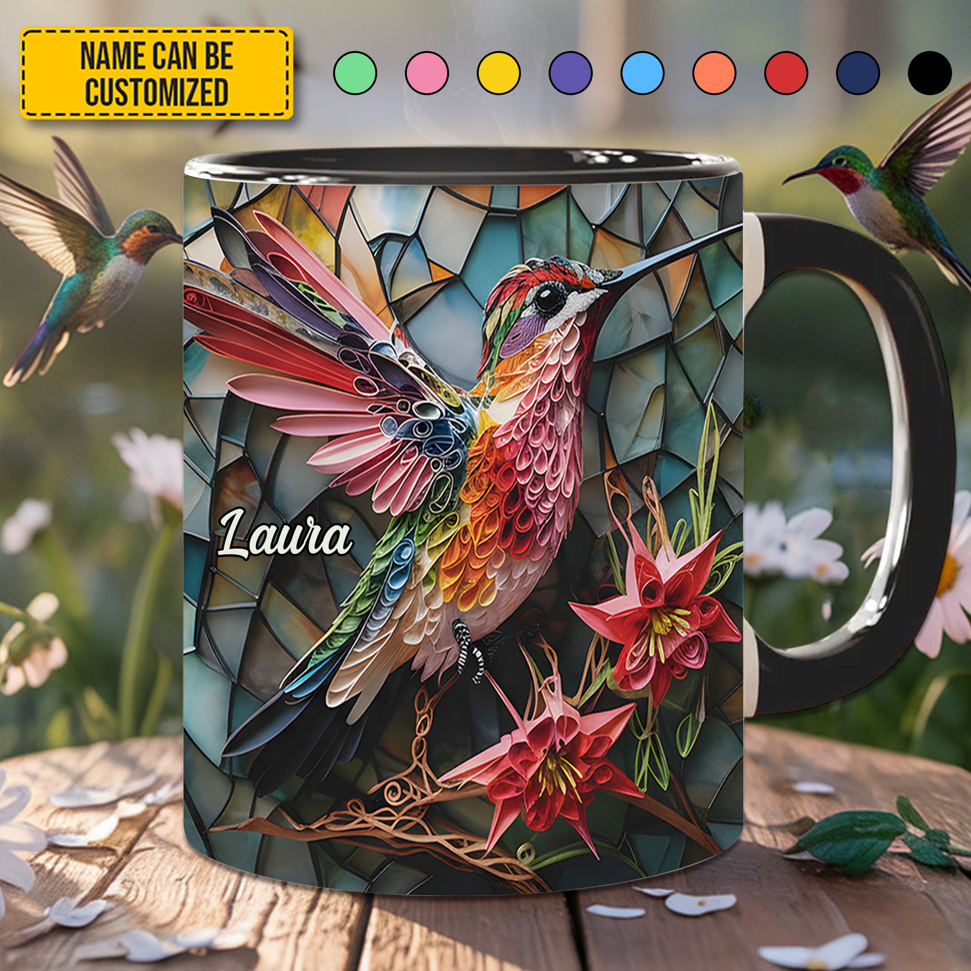 Personalized Stained Glass Hummingbird Accent Mug Best Hummingbird Themed Gifts