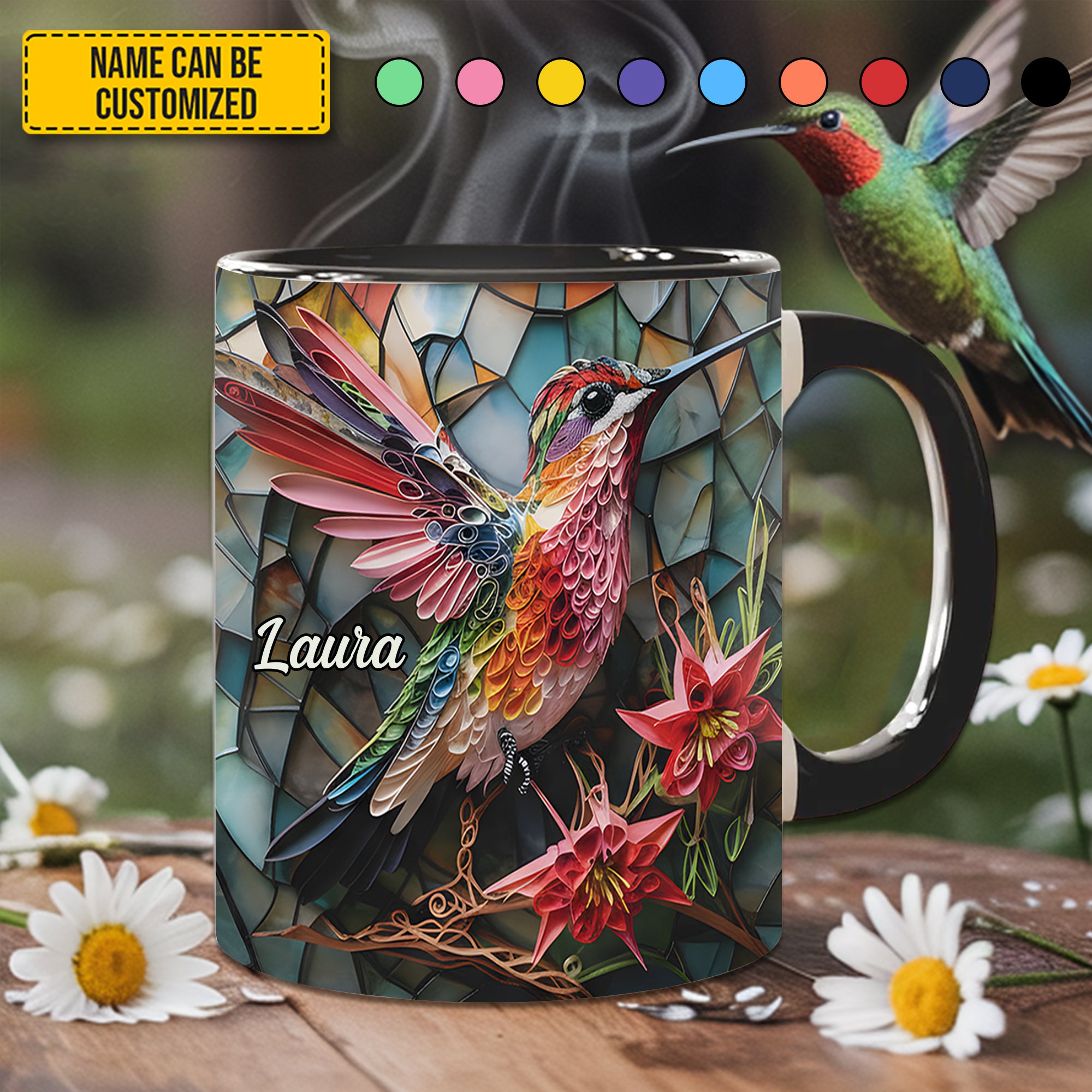 Personalized Stained Glass Hummingbird Accent Mug Best Hummingbird Themed Gifts - Image 3