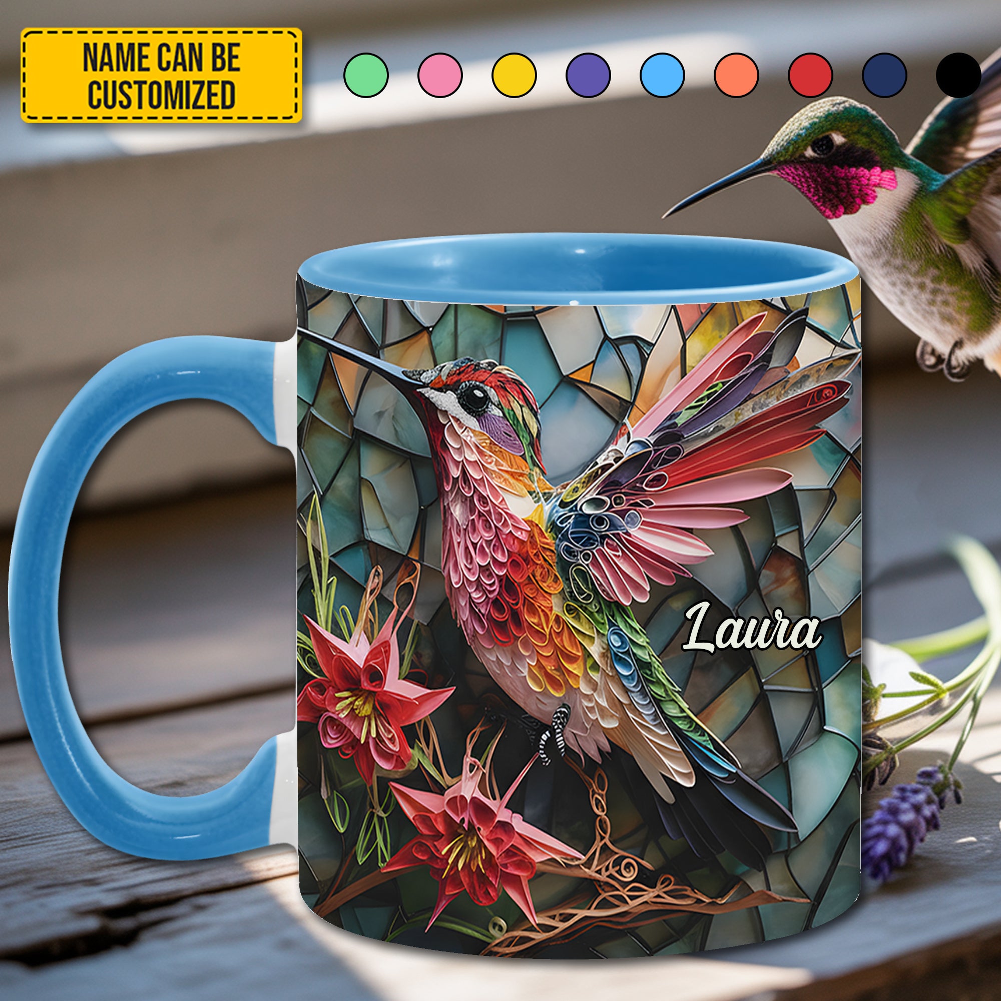 Personalized Stained Glass Hummingbird Accent Mug Best Hummingbird Themed Gifts - Image 2