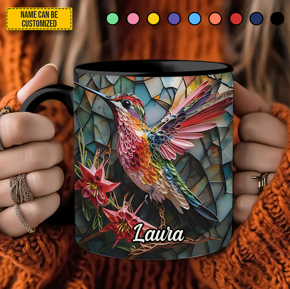 Personalized Stained Glass Hummingbird Accent Mug Best Hummingbird Themed Gifts - Image 4