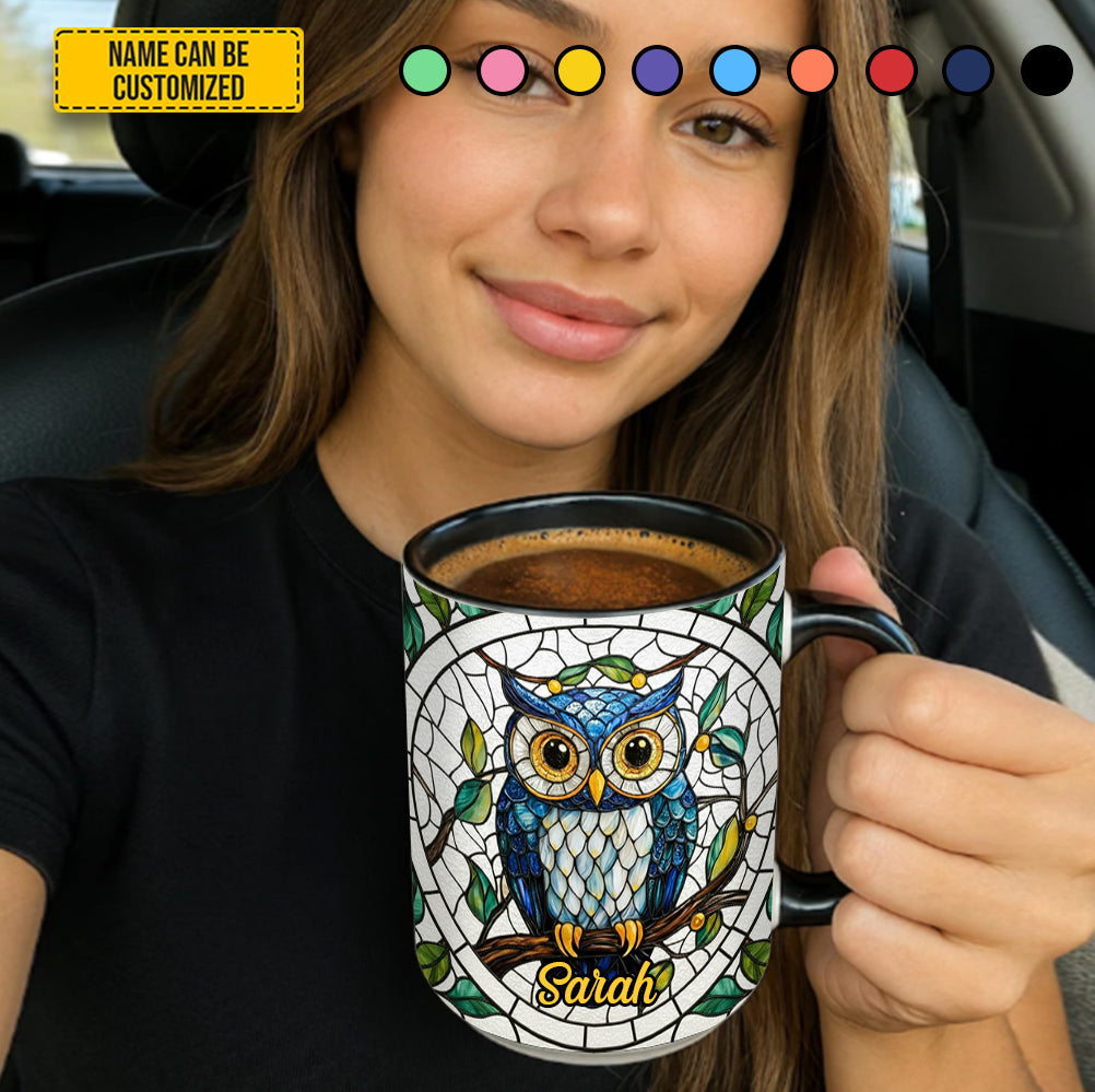 Personalized Stained Glass Owl Accent Mug Cute Owl Themed Gifts - Image 6