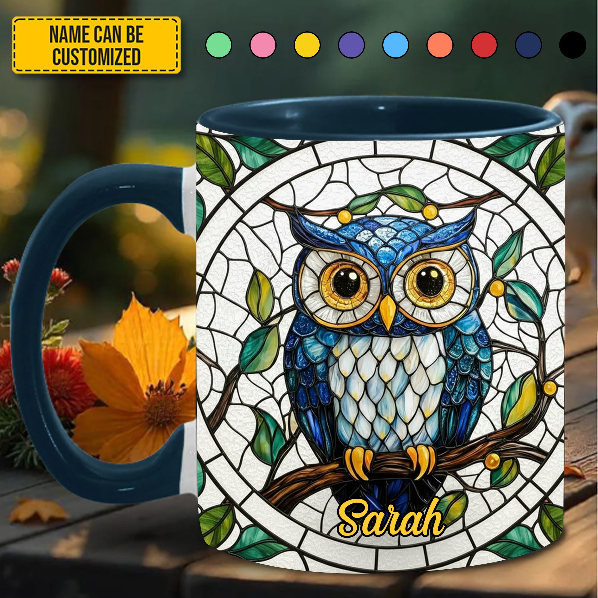 Personalized Stained Glass Owl Accent Mug Cute Owl Themed Gifts - Image 4