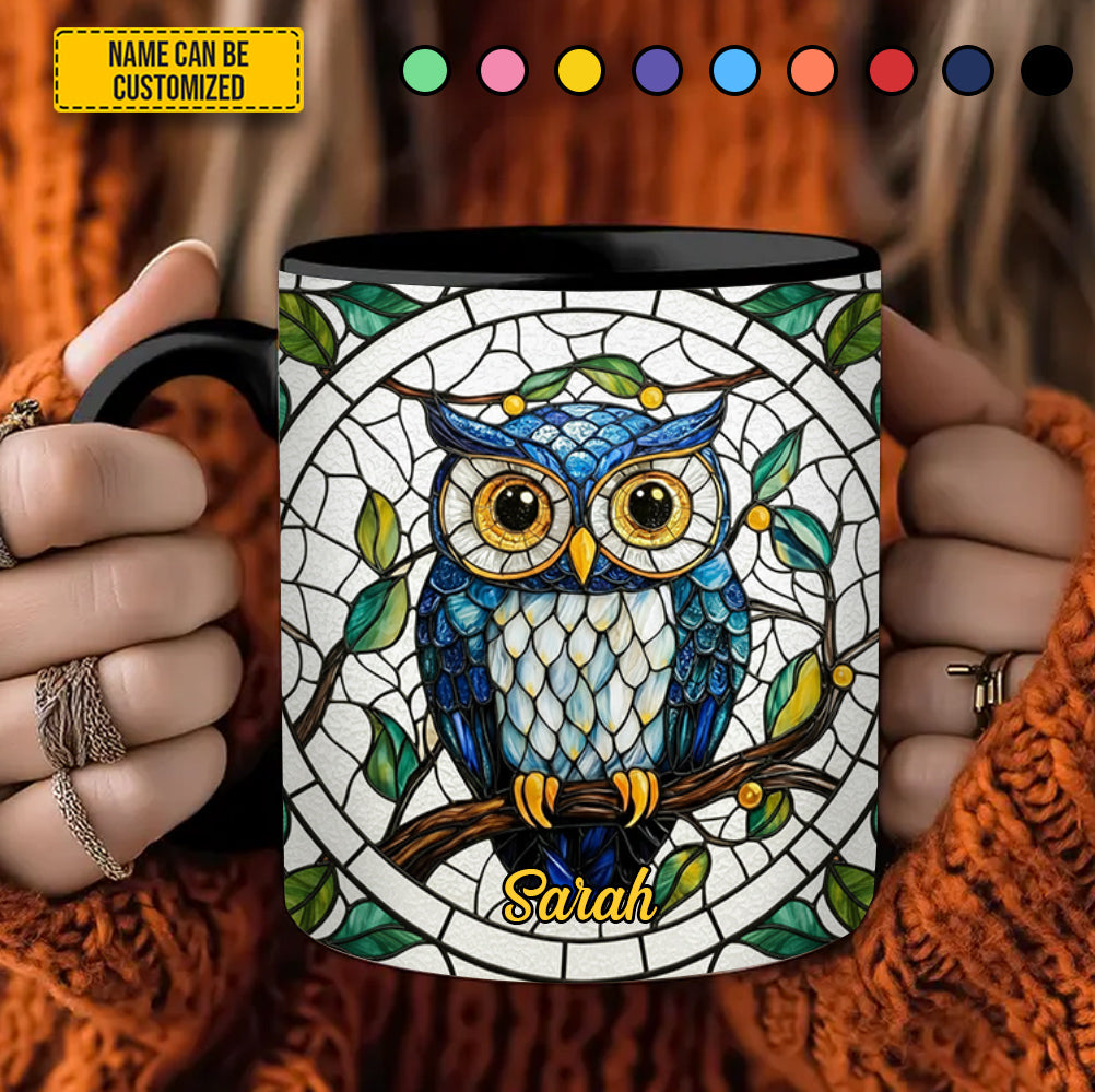 Personalized Stained Glass Owl Accent Mug Cute Owl Themed Gifts - Image 5