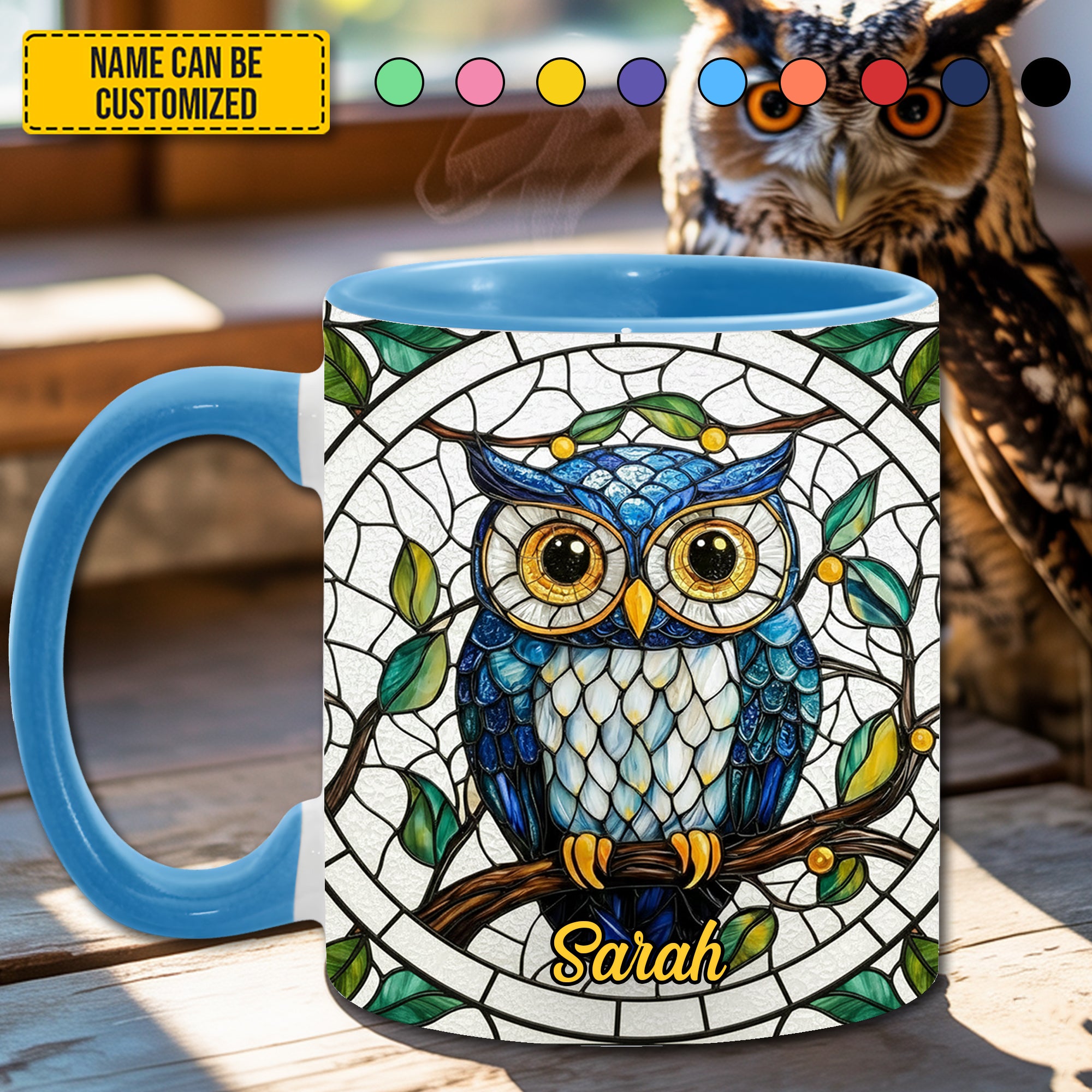 Personalized Stained Glass Owl Accent Mug Cute Owl Themed Gifts