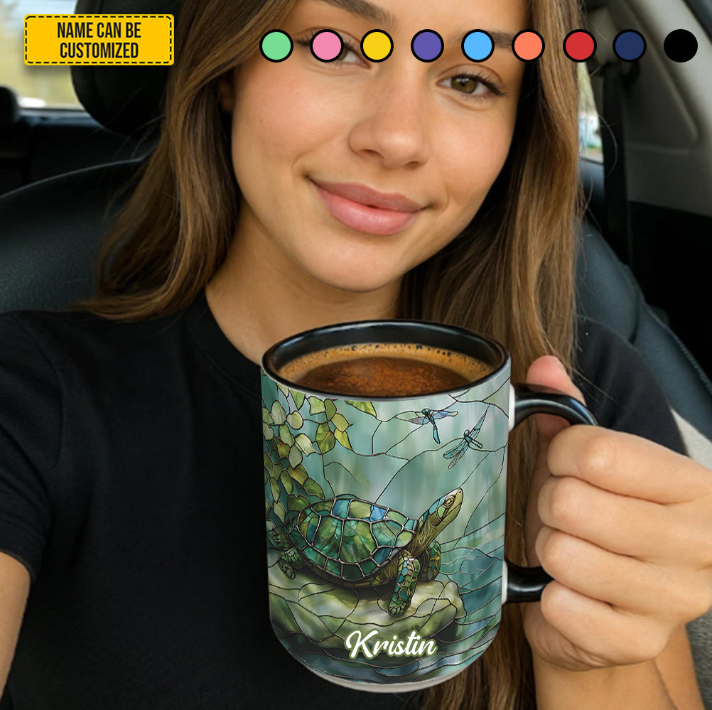 Personalized Stained Glass Turtle Ocean Accent Mug Sea Turtle Themed Gifts - Image 4